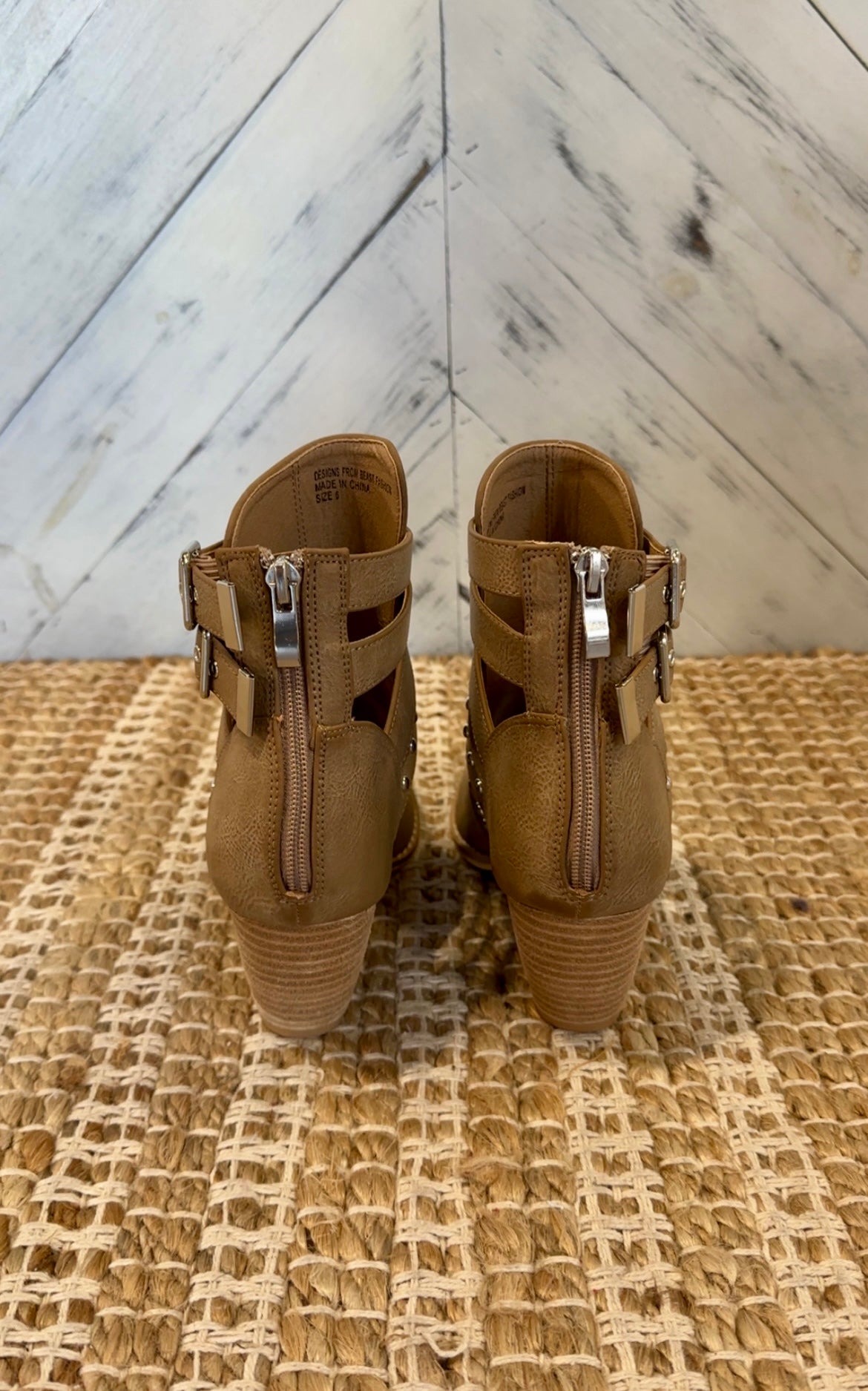 Taupe Strappy Studded Ankle Boots