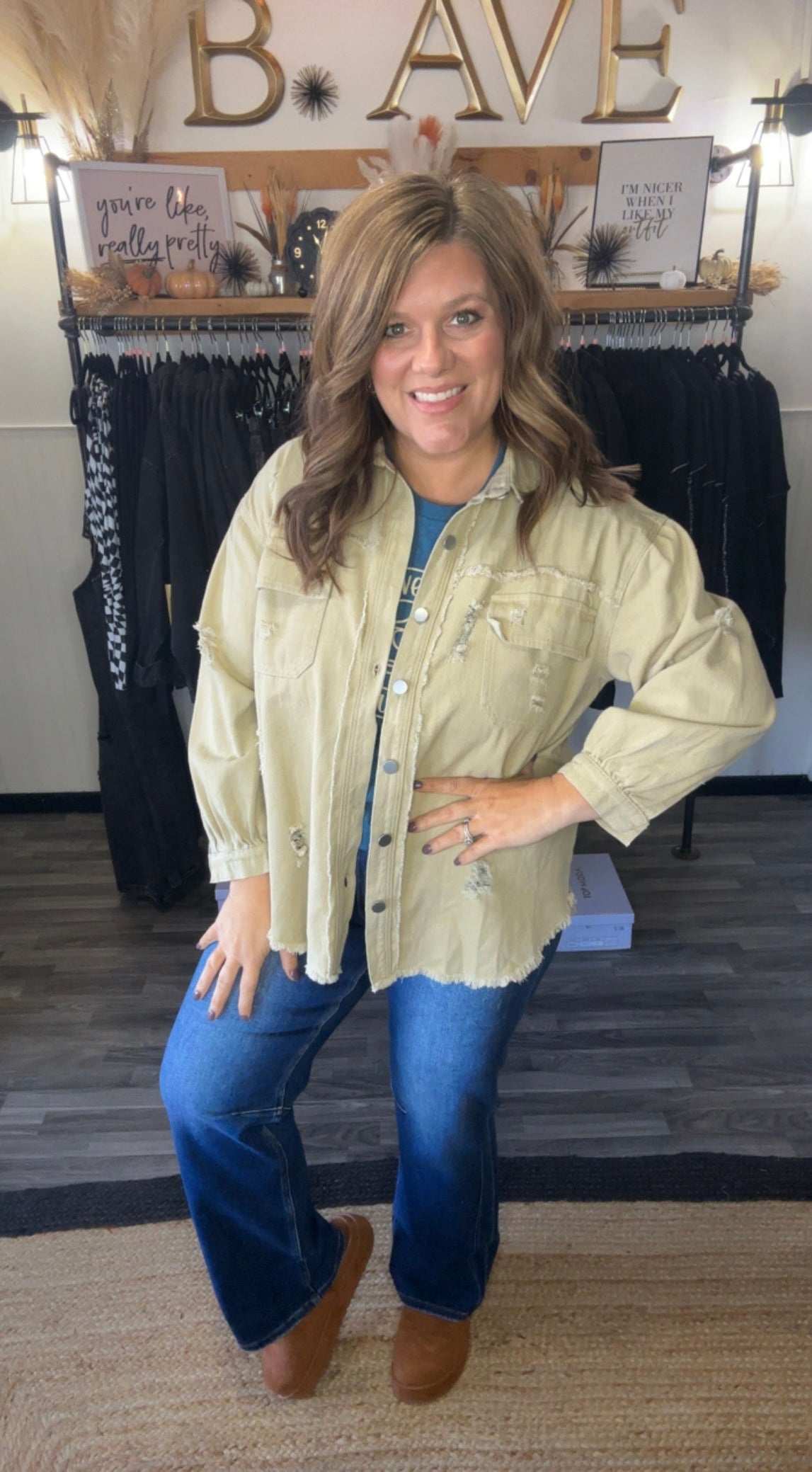 Khaki Tattered Shacket