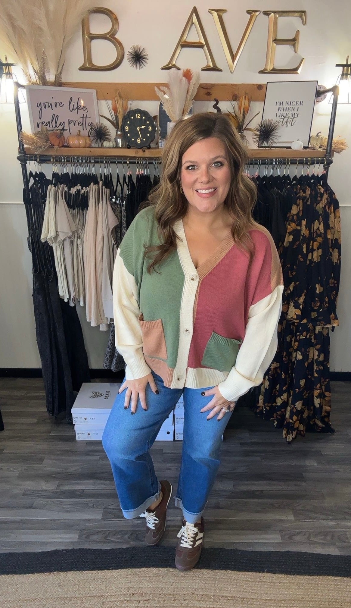 Olive & Marsala Color Block Cardigan