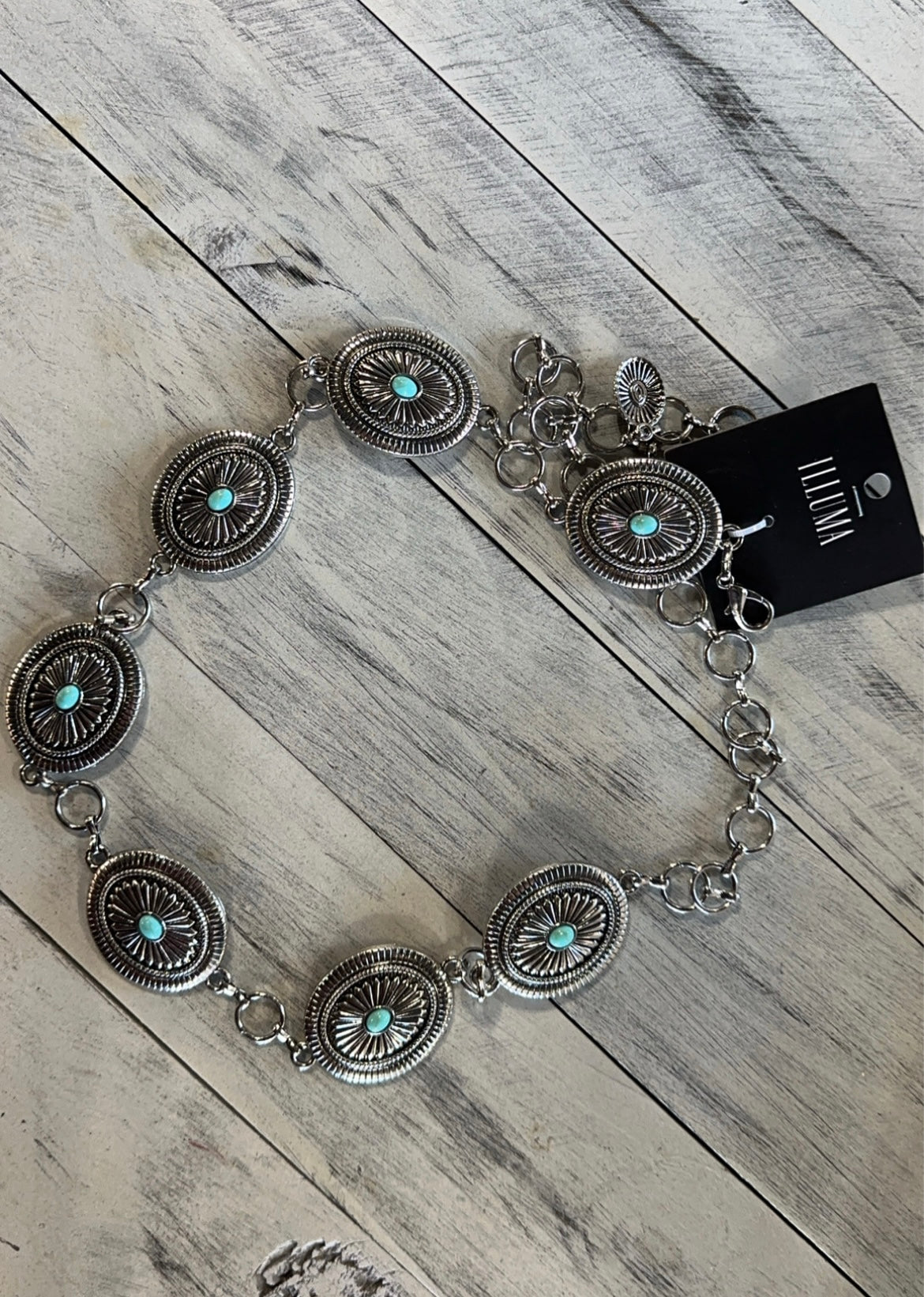 Metal Oval Concho Stone Chain Belt