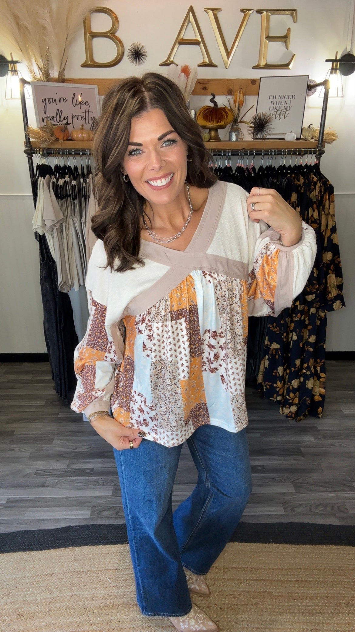 Khaki Fall Floral Top