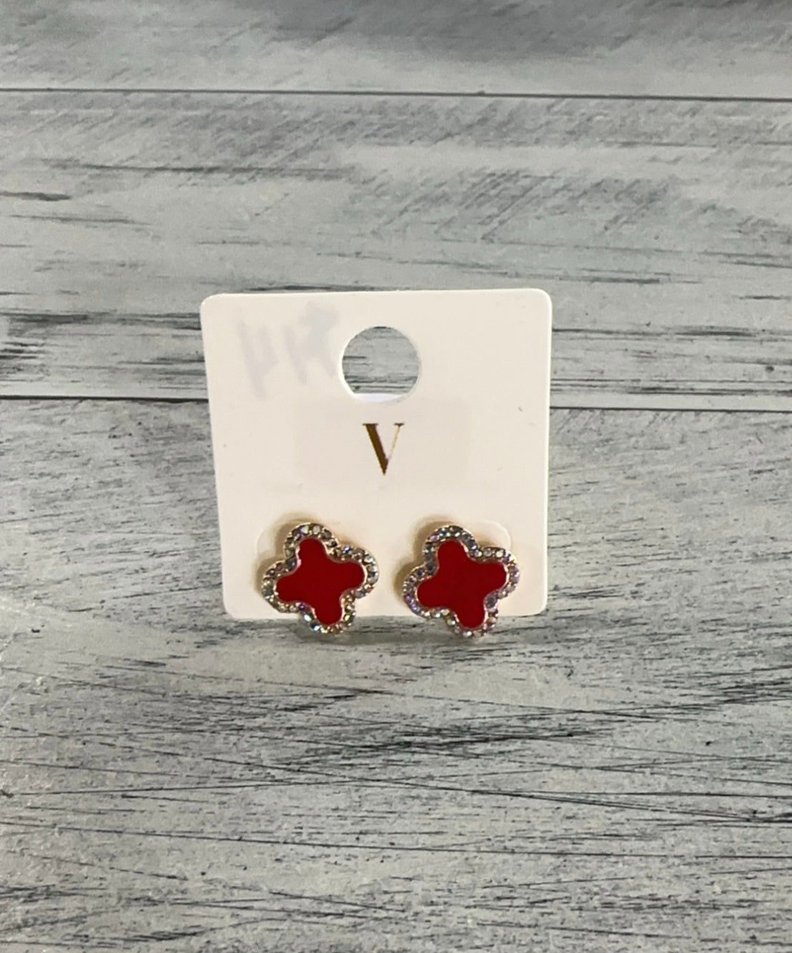 Clover & Rhinestone Stud Earrings