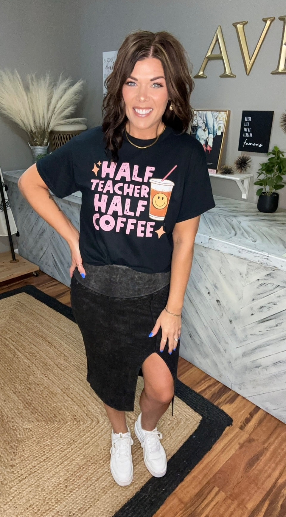 Black Half Coffee Half Teacher Graphic Tee