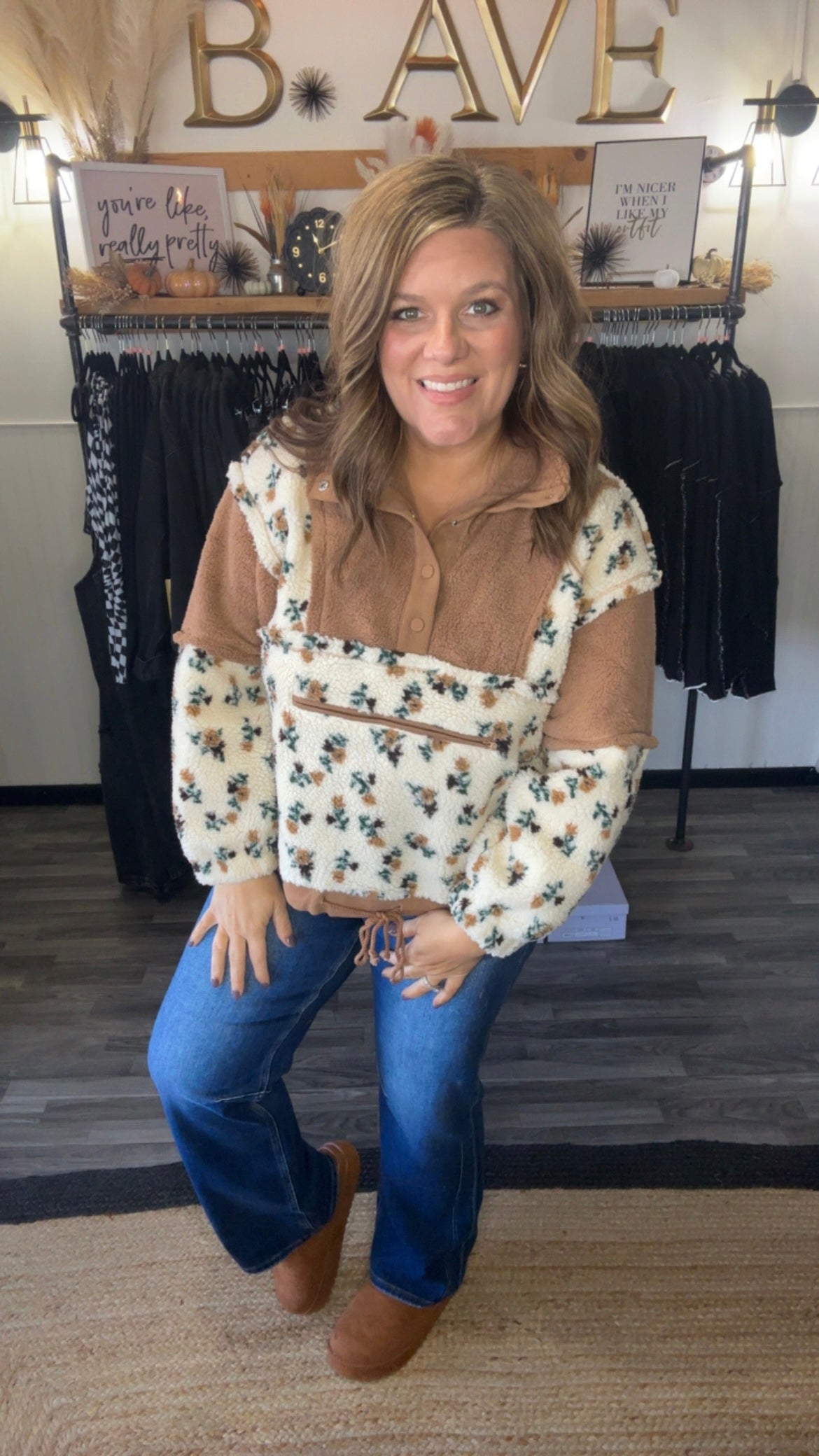 Oatmeal Floral Soft Fleece Pullover