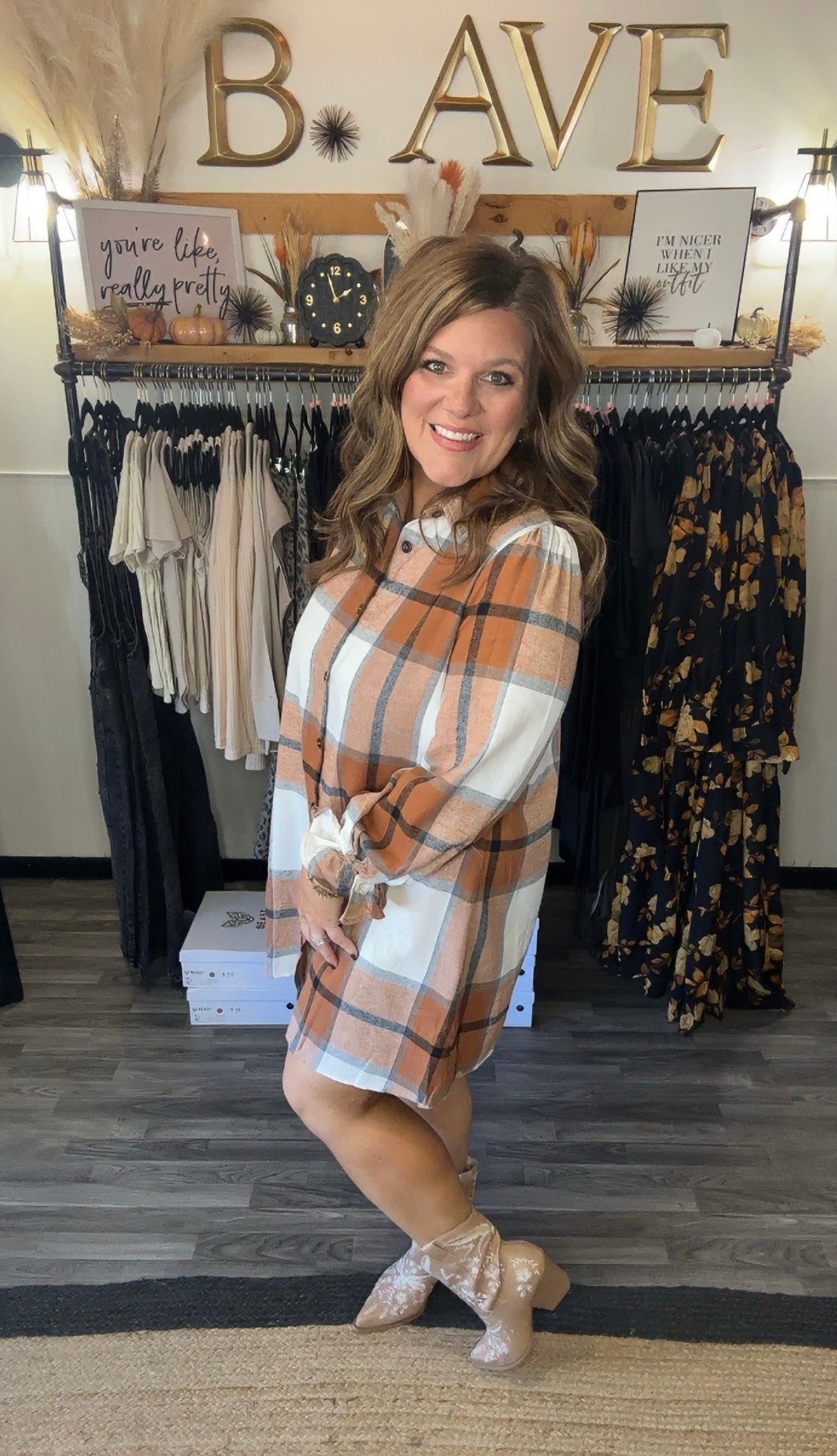 Camel & Khaki Plaid Shirt Dress
