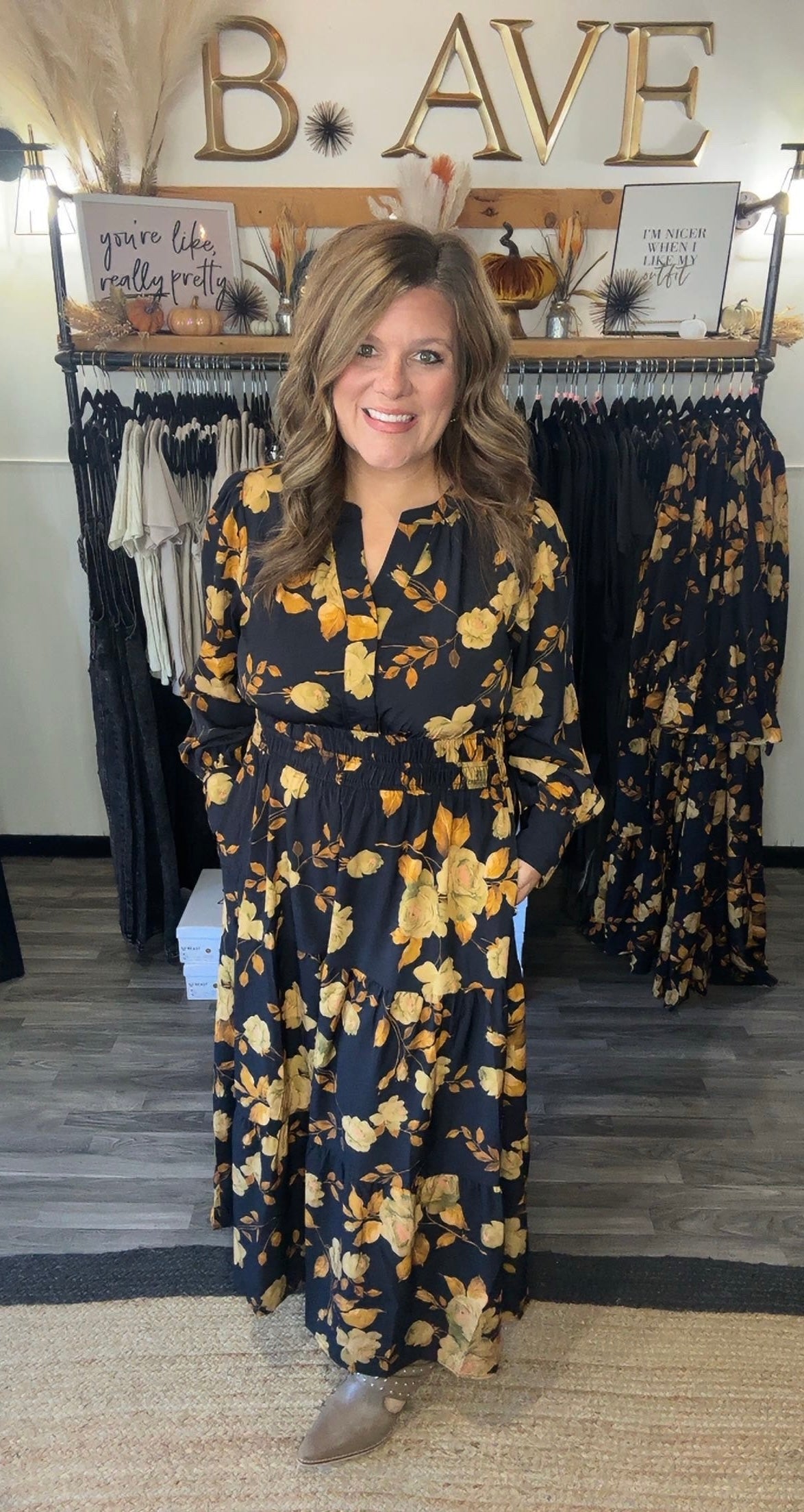 Black & Fall Floral Tiered Maxi Dress