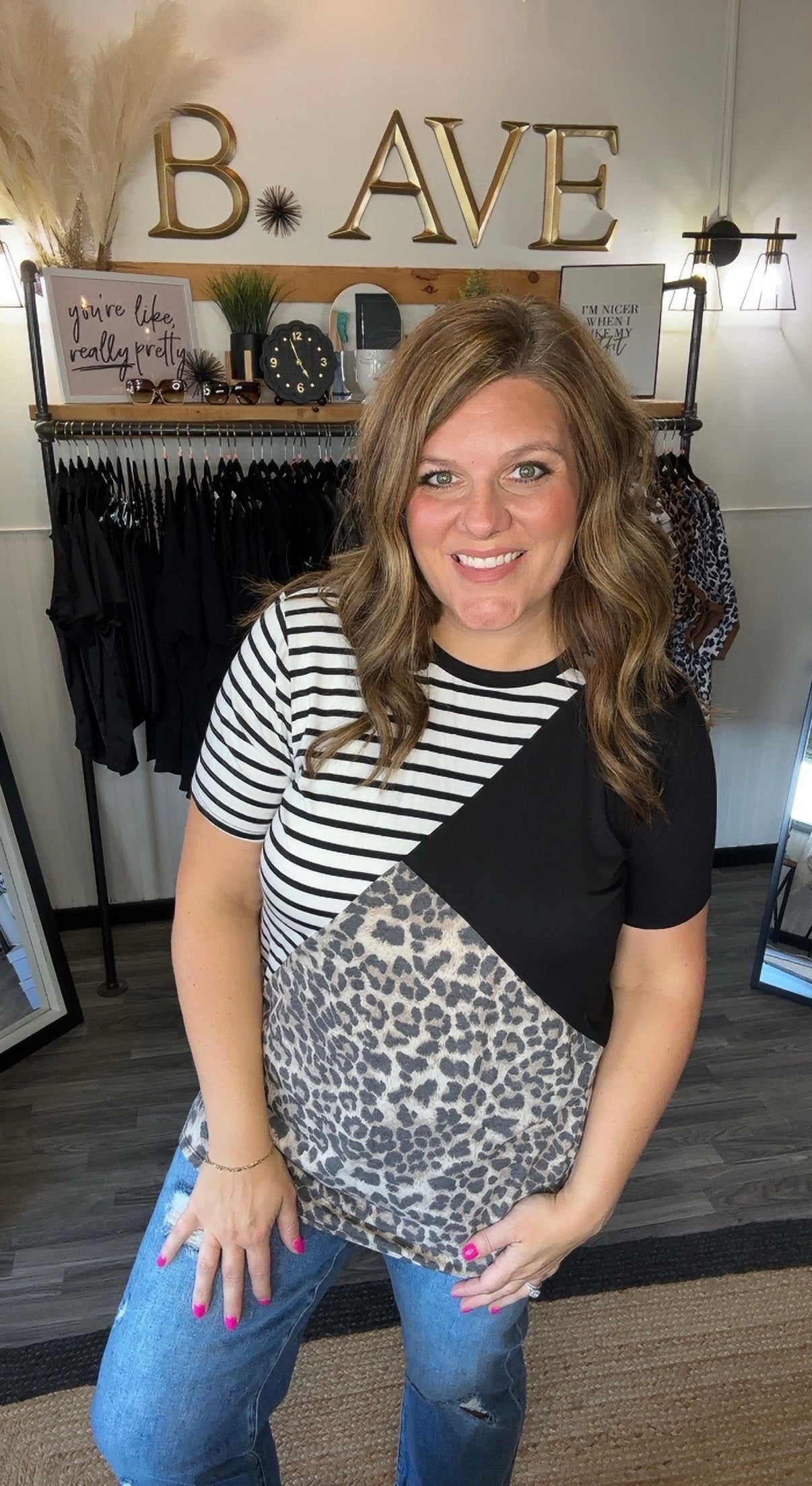 Black Stripe & Animal Print Top