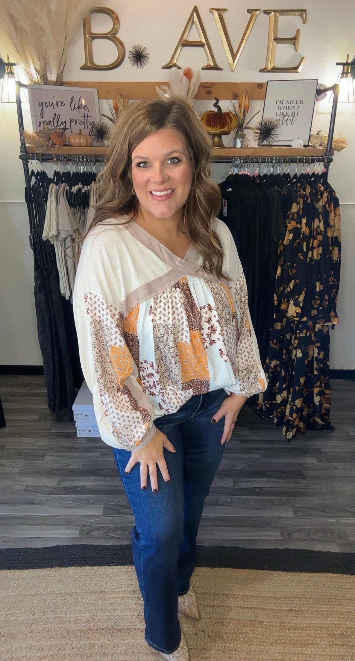 Khaki Fall Floral Top