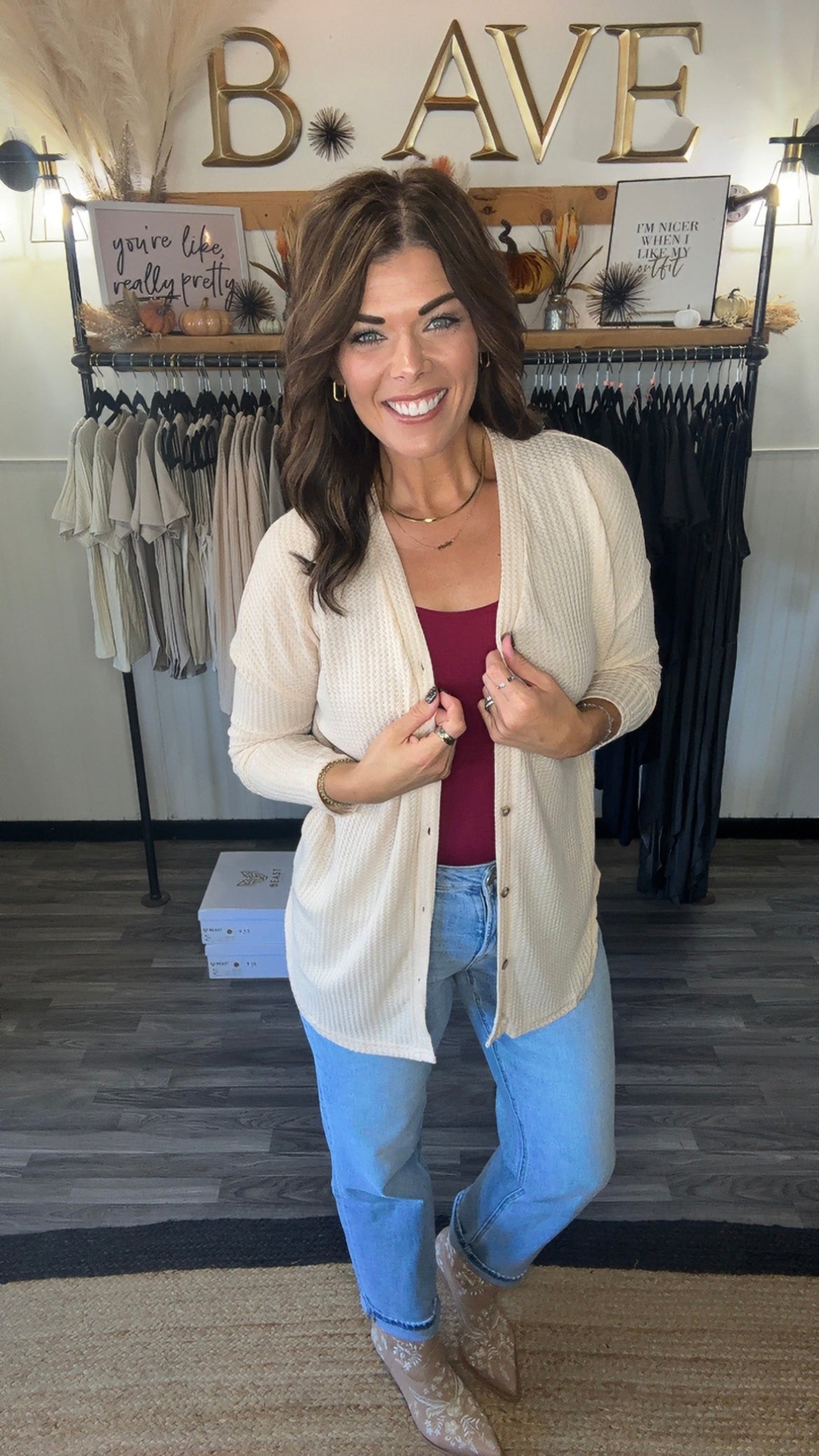 Waffle Button Down Cardigan
