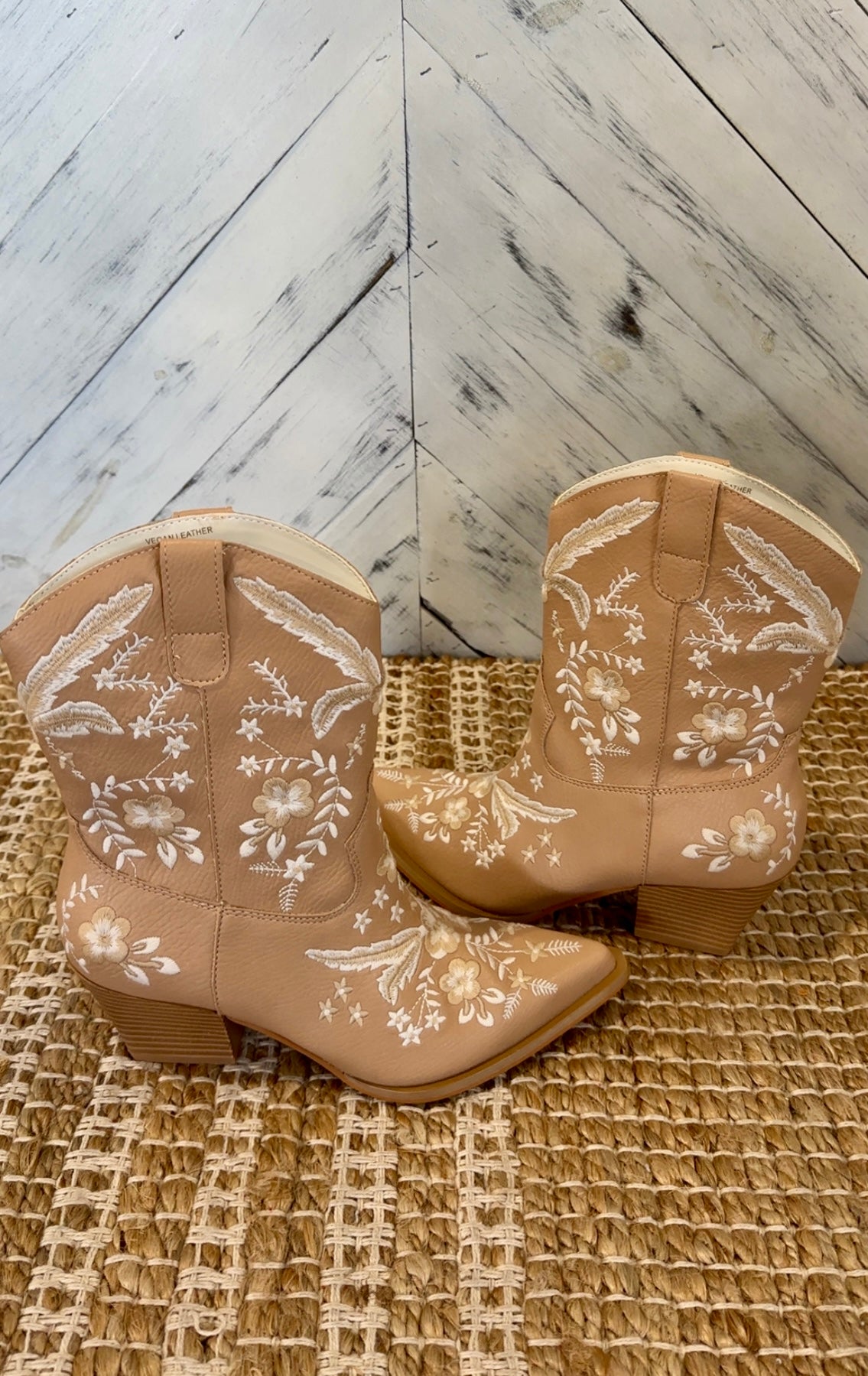 Apricot Embroidered Cowboy Booties