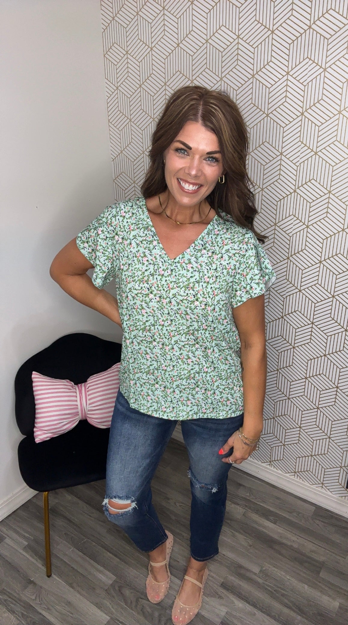 Light Green Boho Floral Blouse