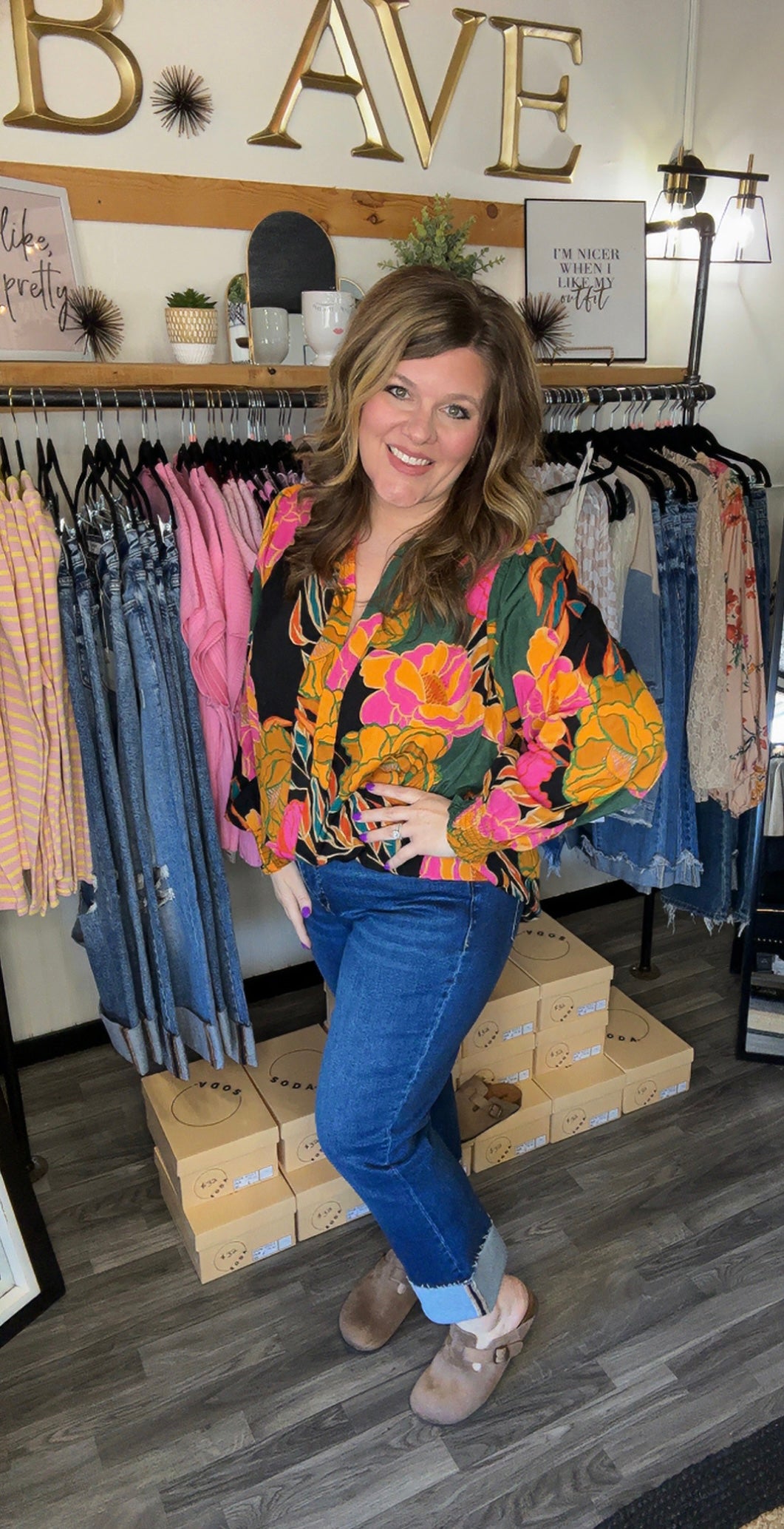 Black Vibrant Floral Print Top