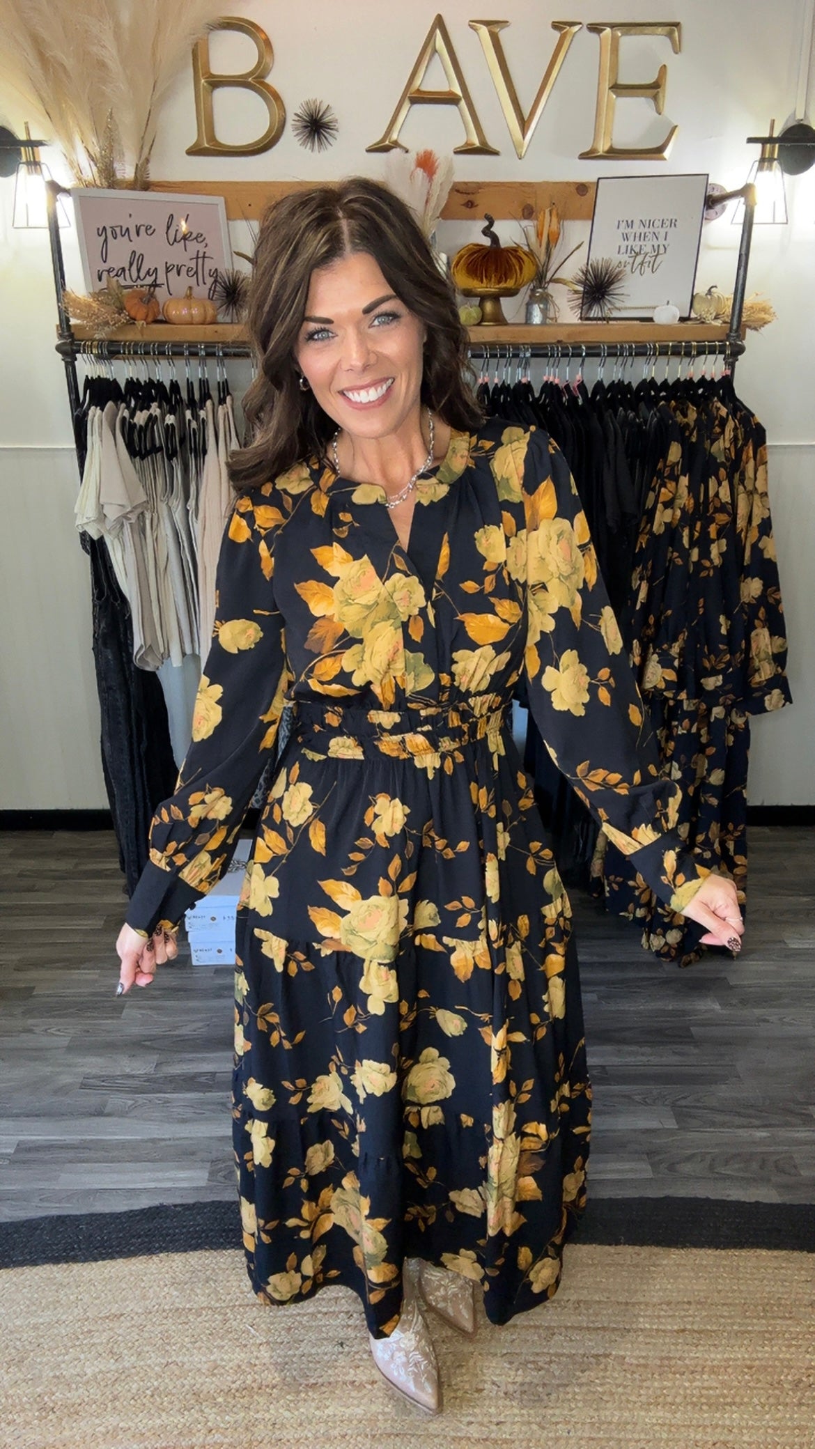 Black & Fall Floral Tiered Maxi Dress