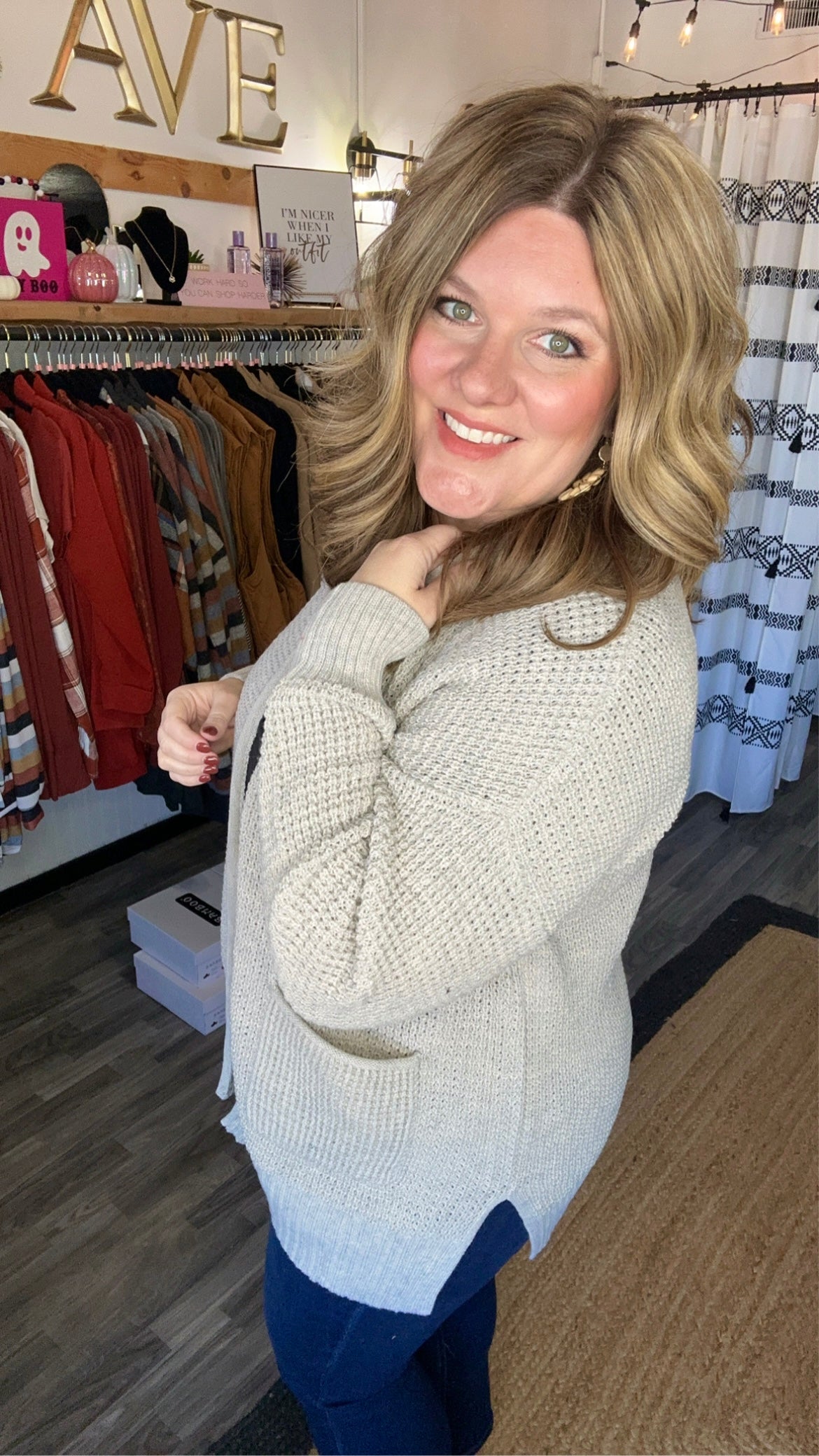 Beige Waffle Cardigan