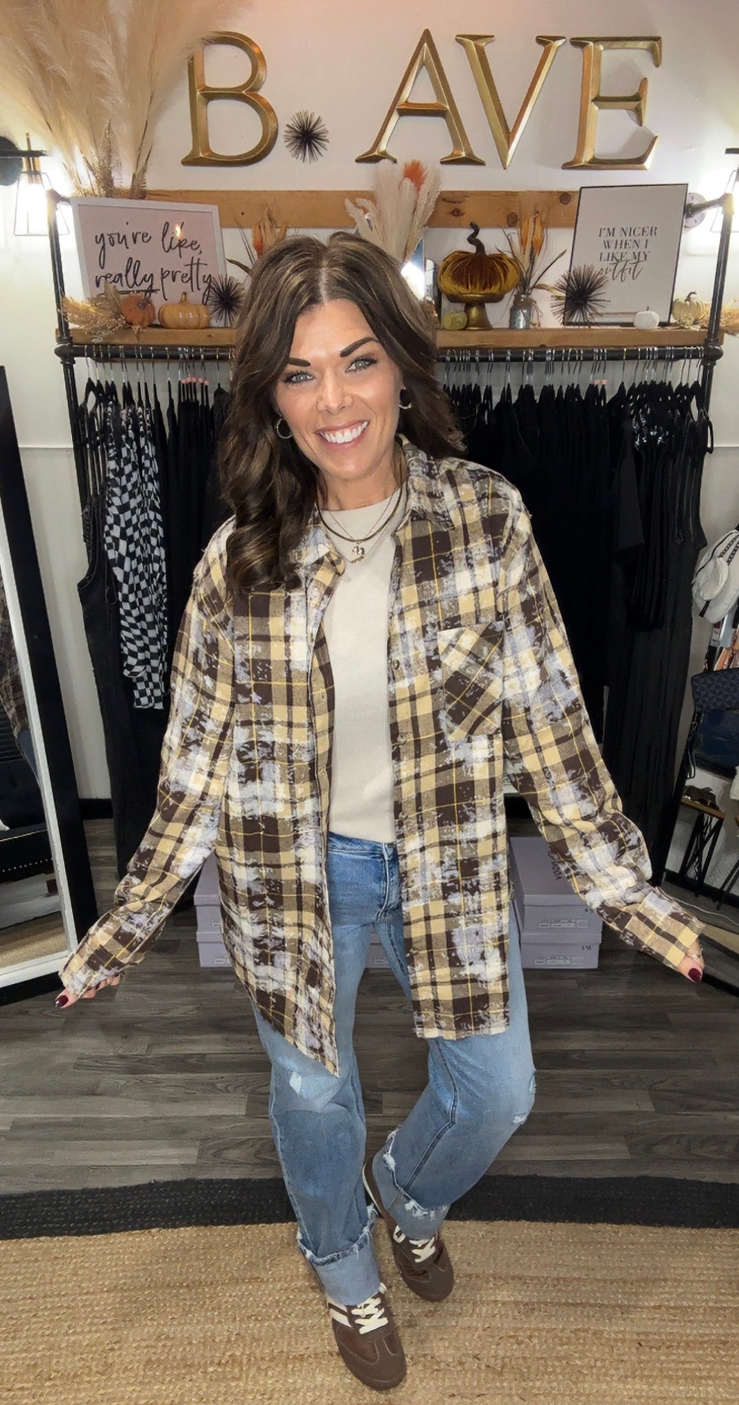 Pecan Acid Washed Raw Edge Plaid Shirt