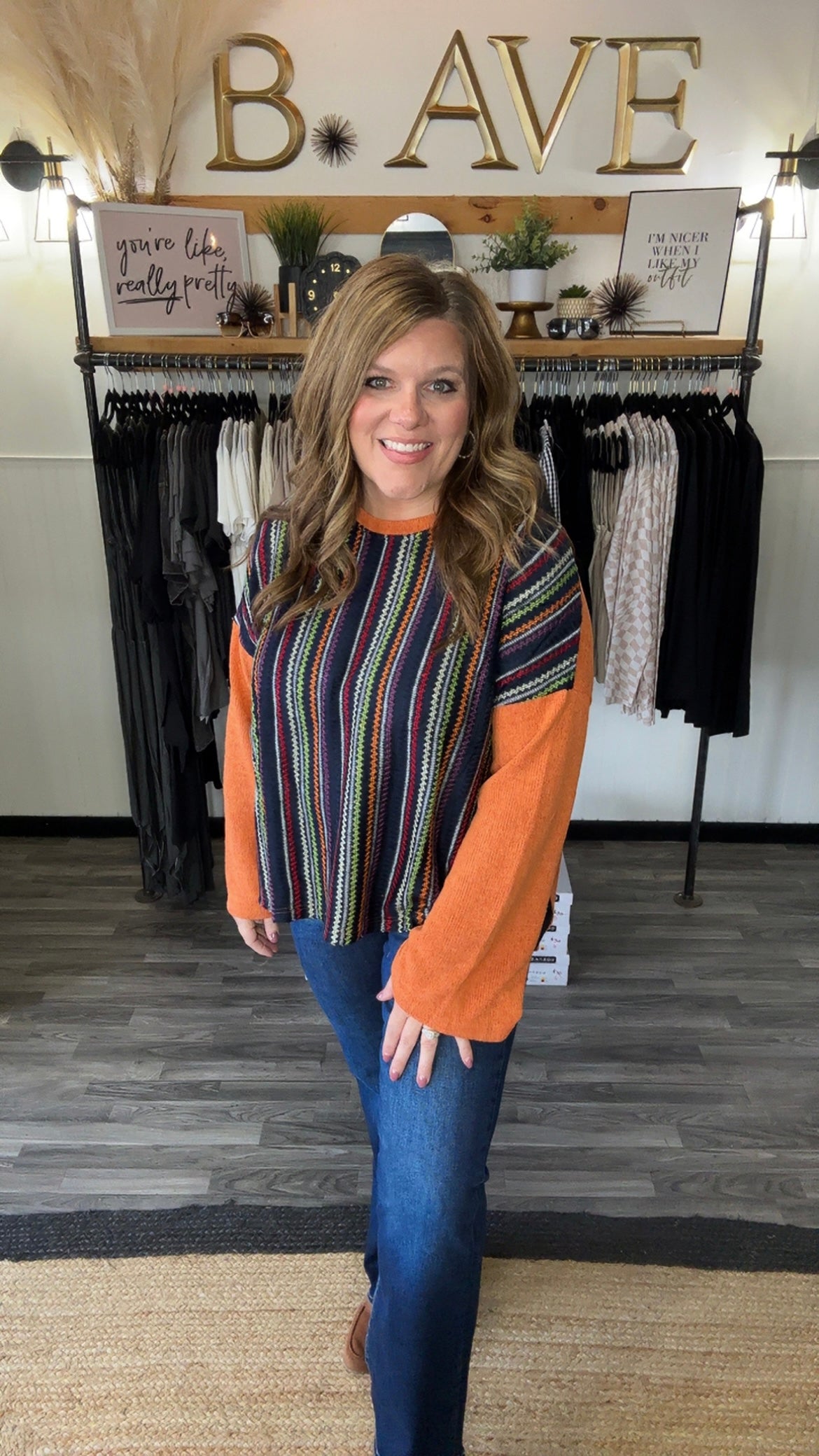 Pumpkin Multi Stripe Loose Knit Top