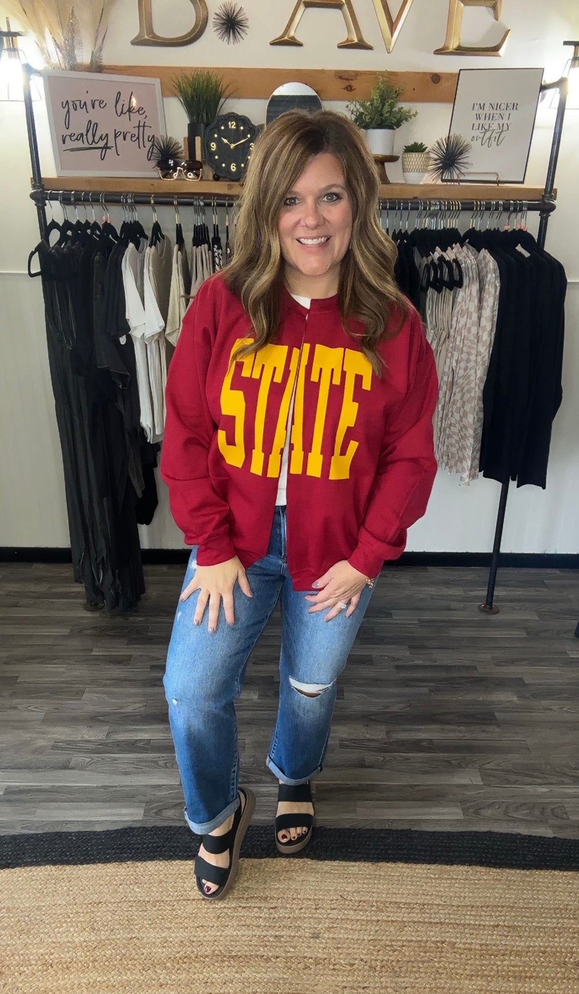 Cardinal & Yellow State Split Crewneck
