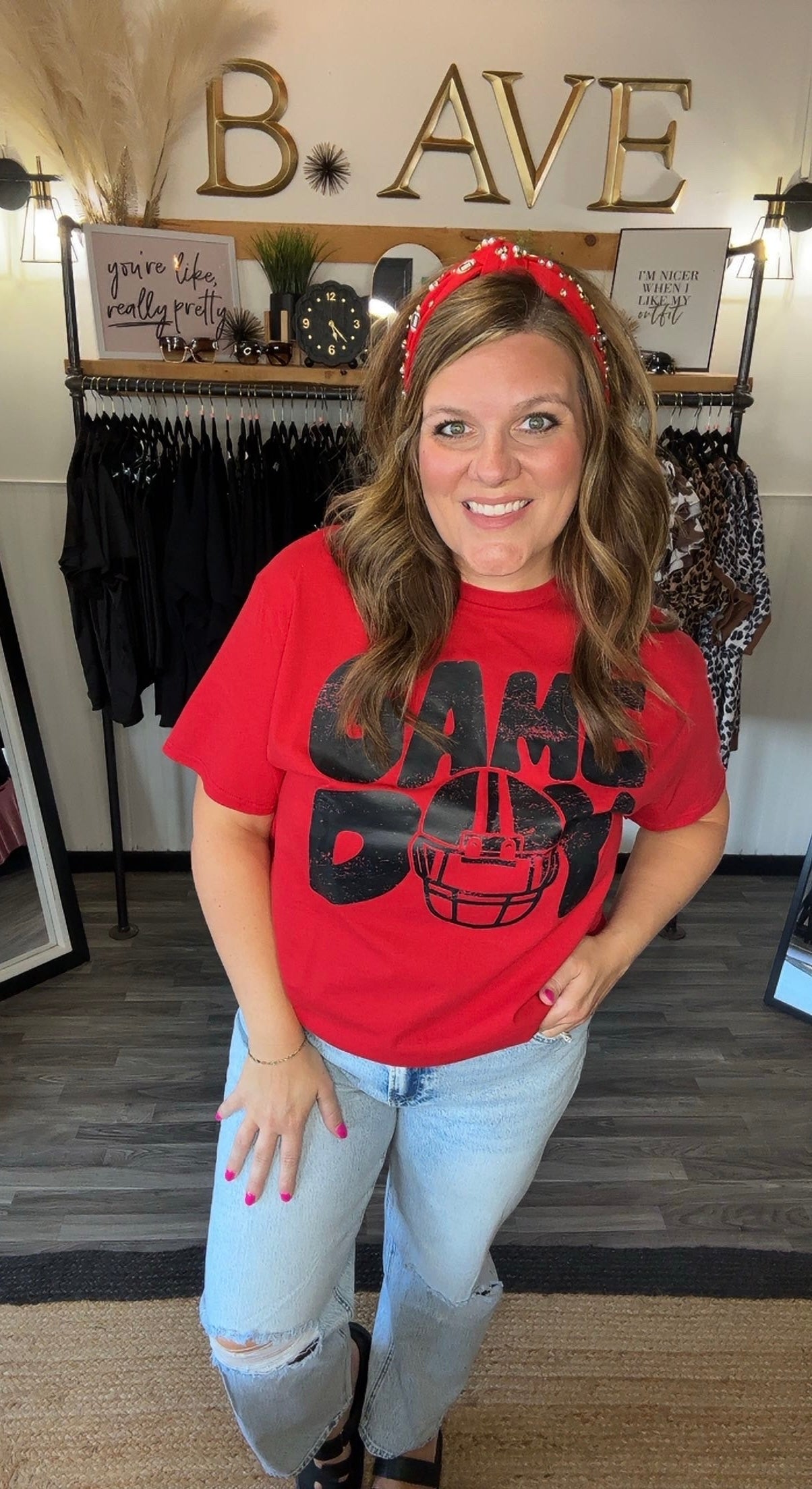 Red & Black Game Day Helmet Graphic Tee