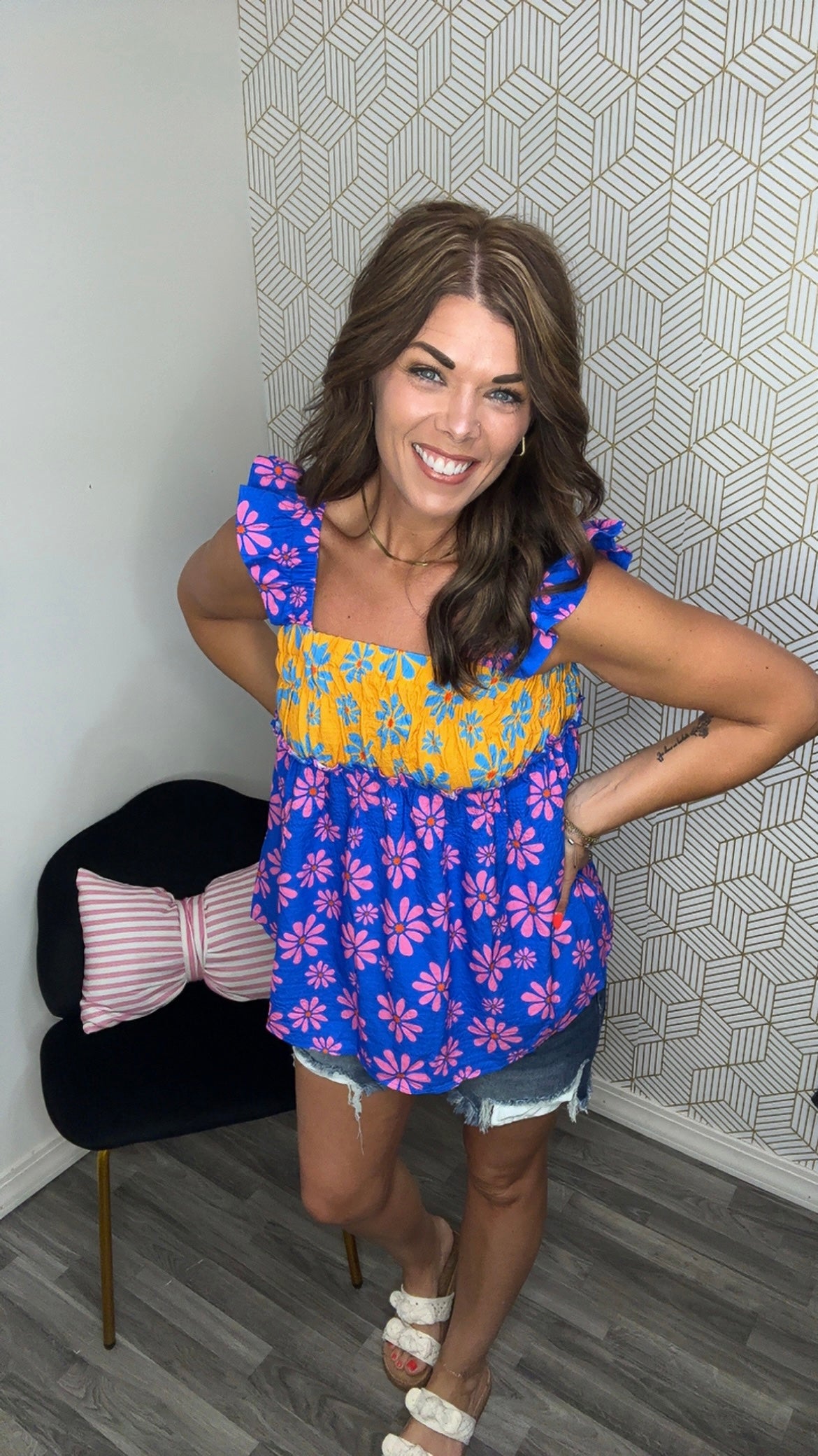 Vibrant Floral Color Block Flowy Tank