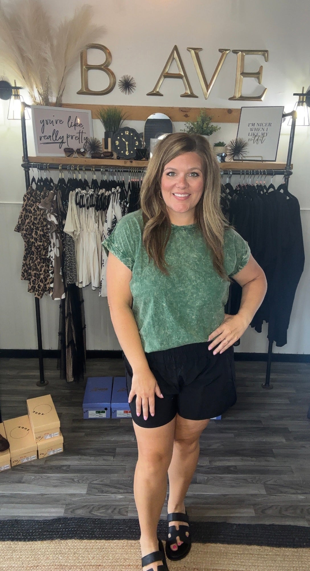 Dark Green Crinkle Wash Tee