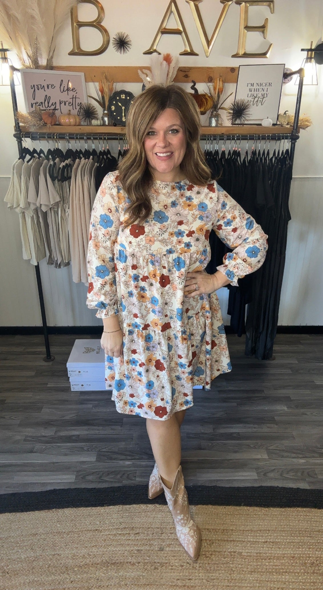Cream Floral Tiered Dress