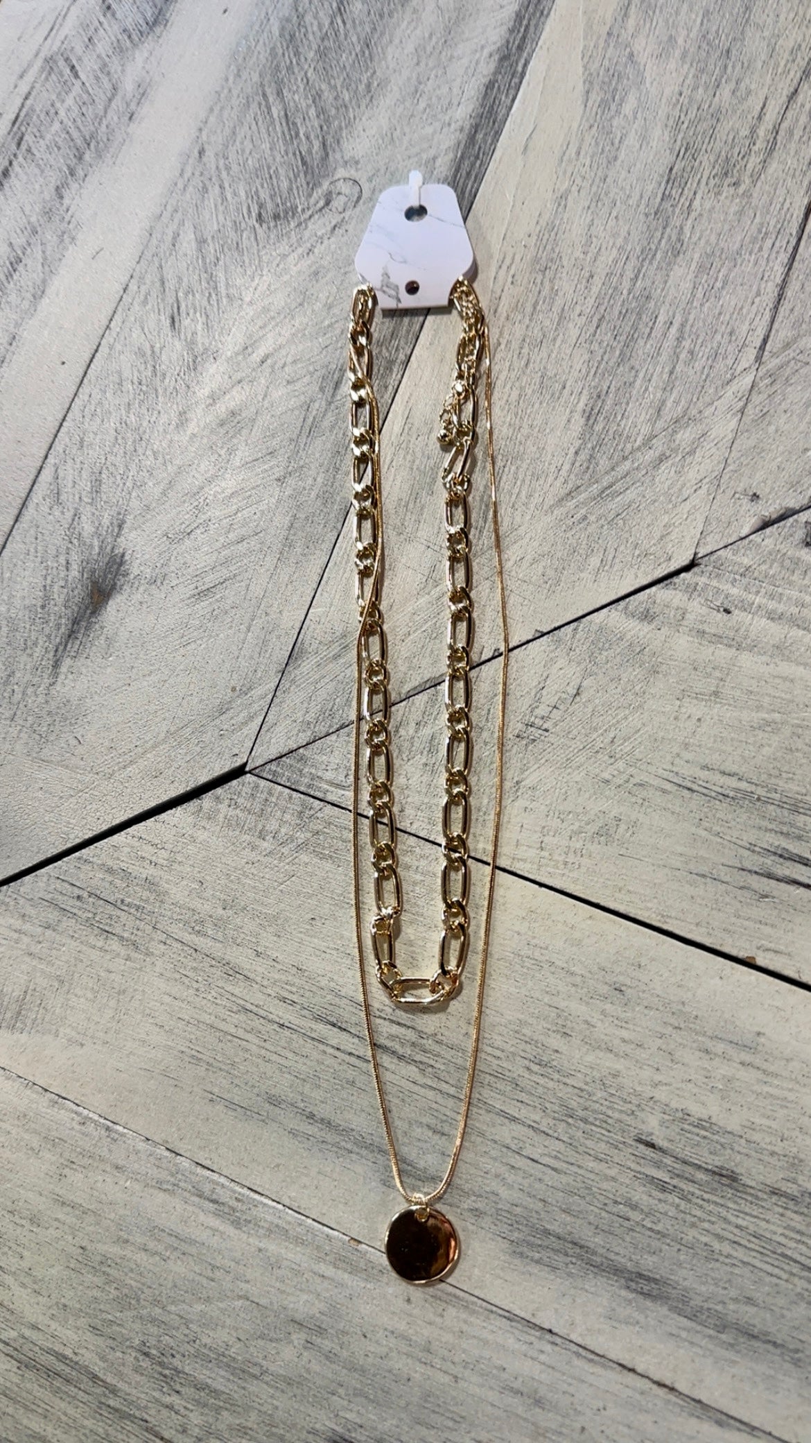 2 Layer Chain Necklace with Disc