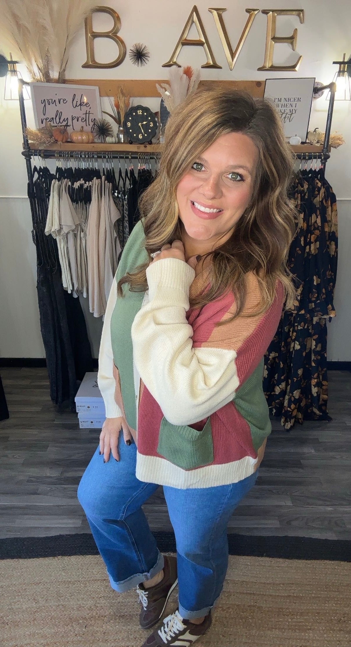 Olive & Marsala Color Block Cardigan