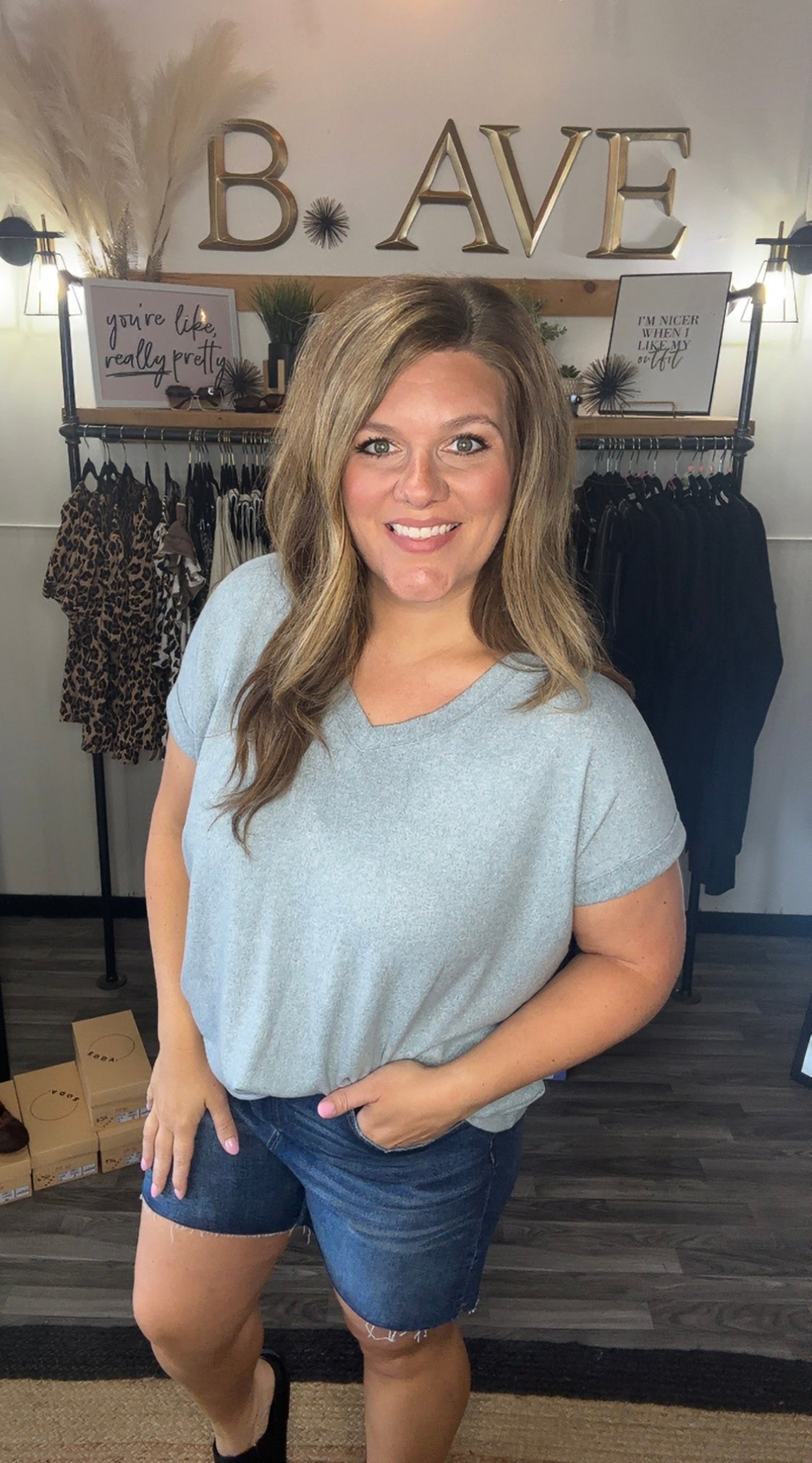 Blue Grey Super Soft V-Neck Tee