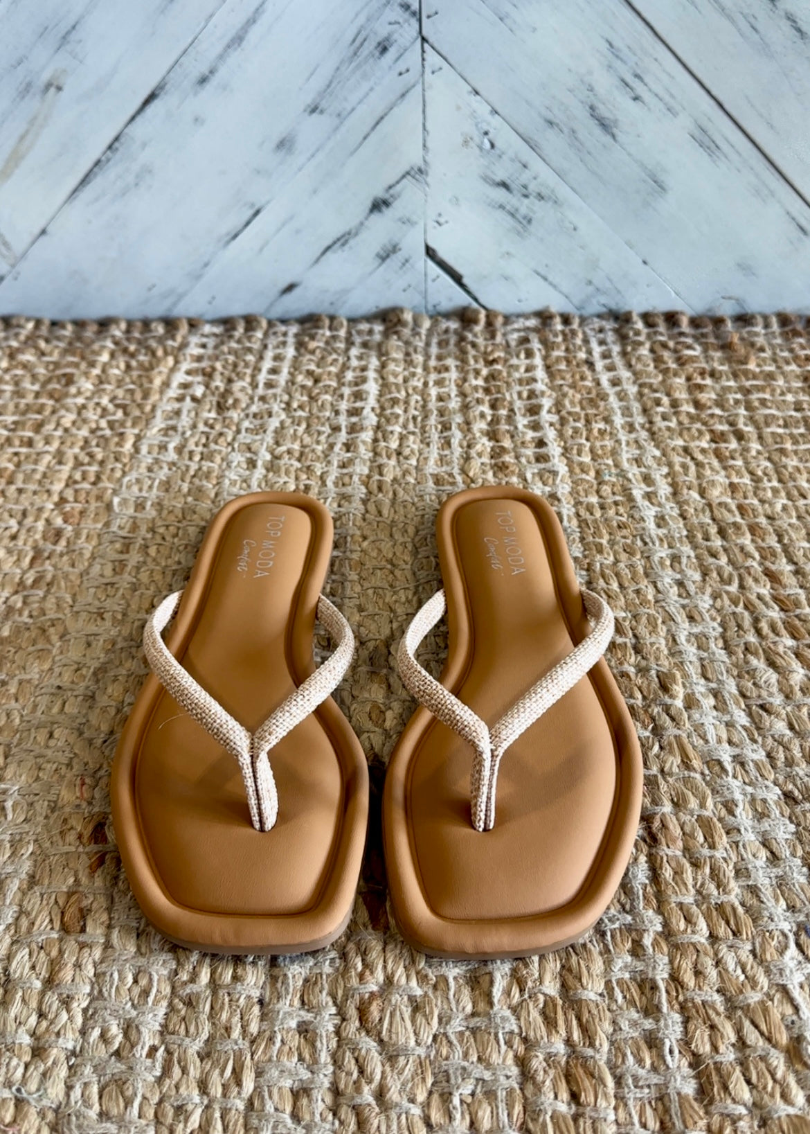 Beige Linen Flip Flop Sandal