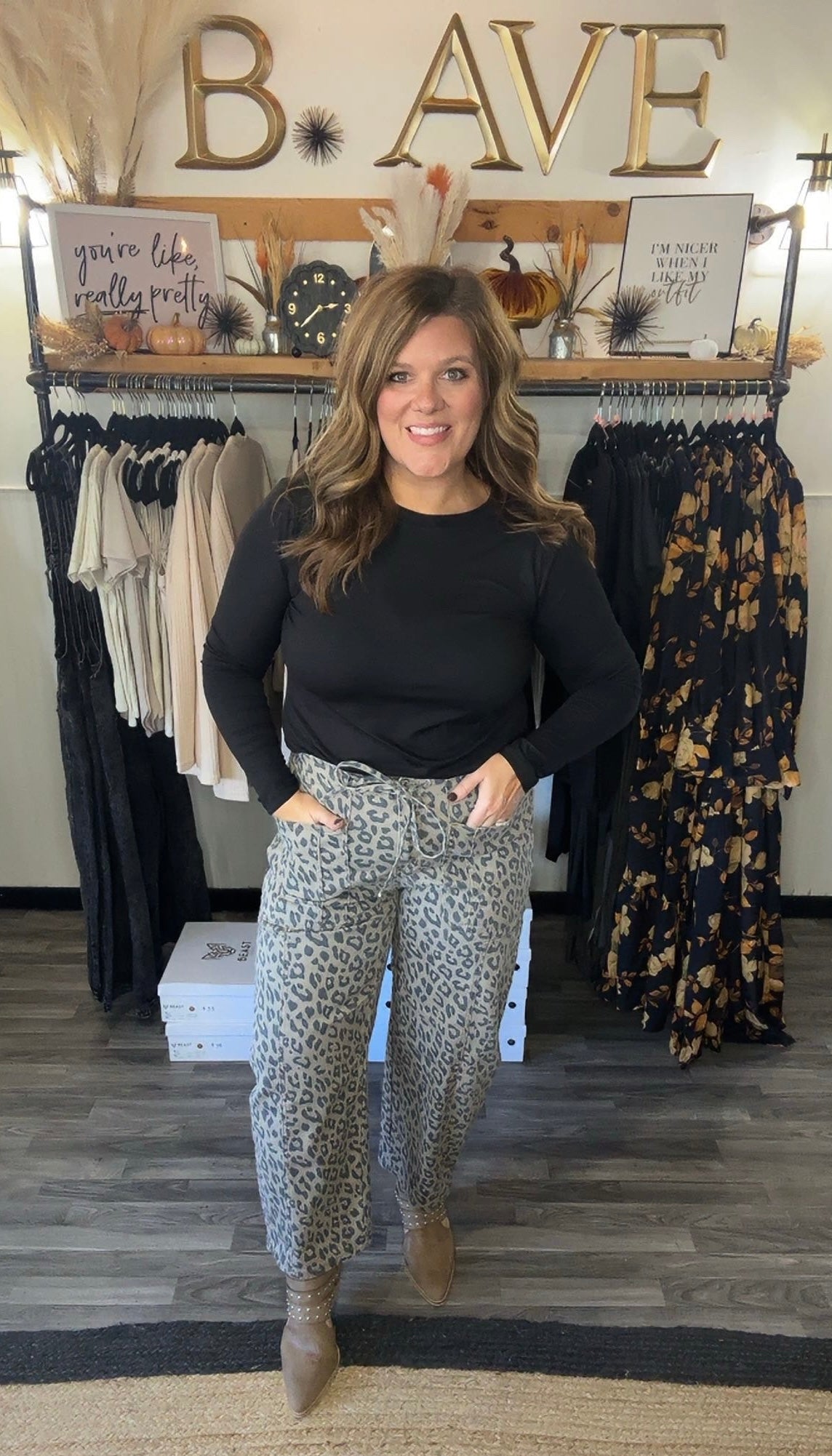 Mocha Leopard Print Drawstring Jeans