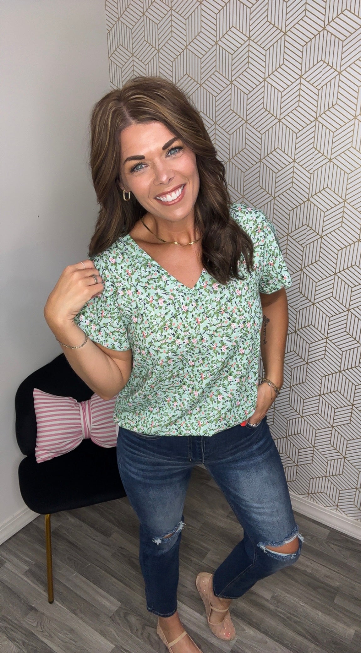 Light Green Boho Floral Blouse