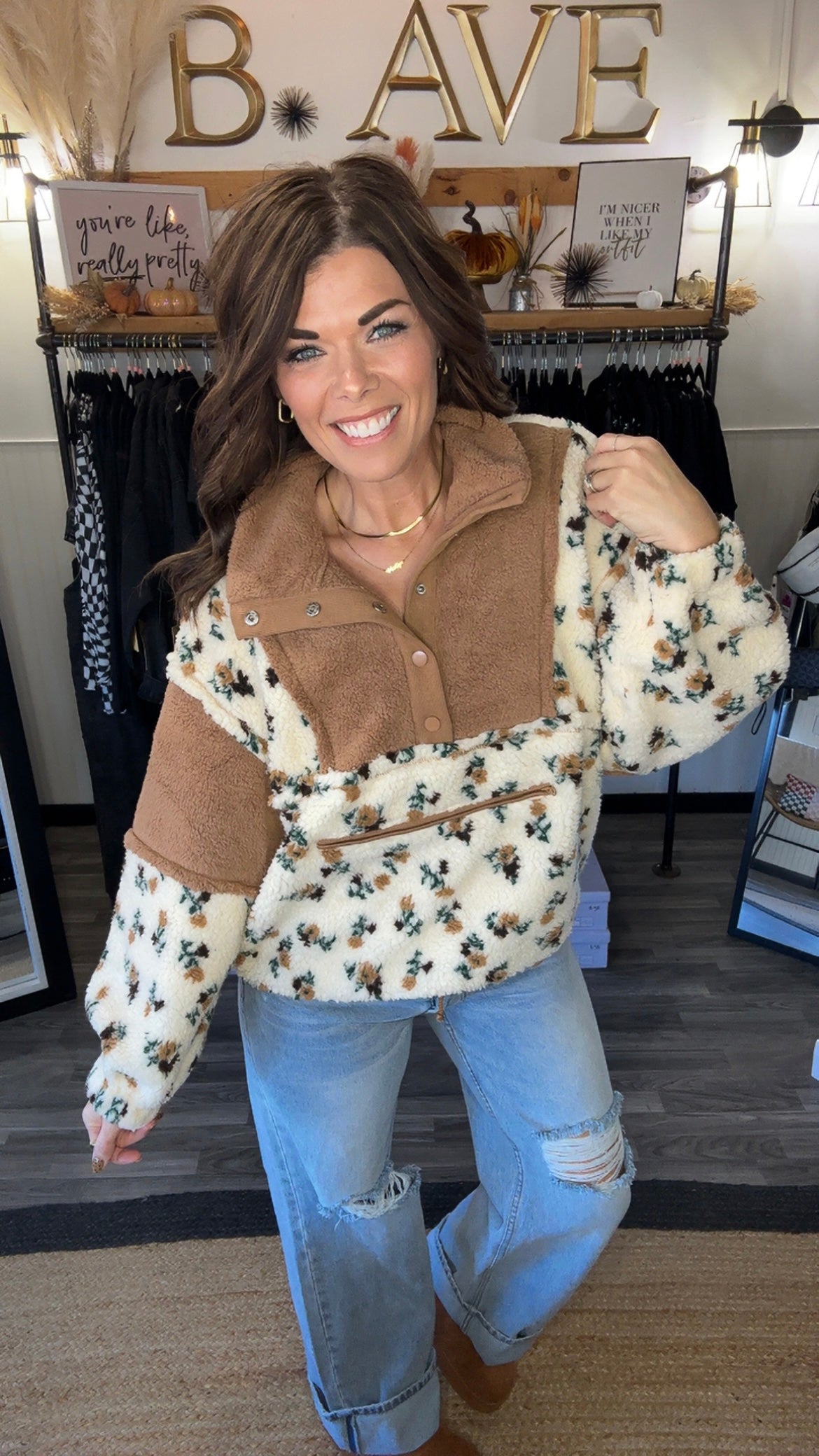 Oatmeal Floral Soft Fleece Pullover