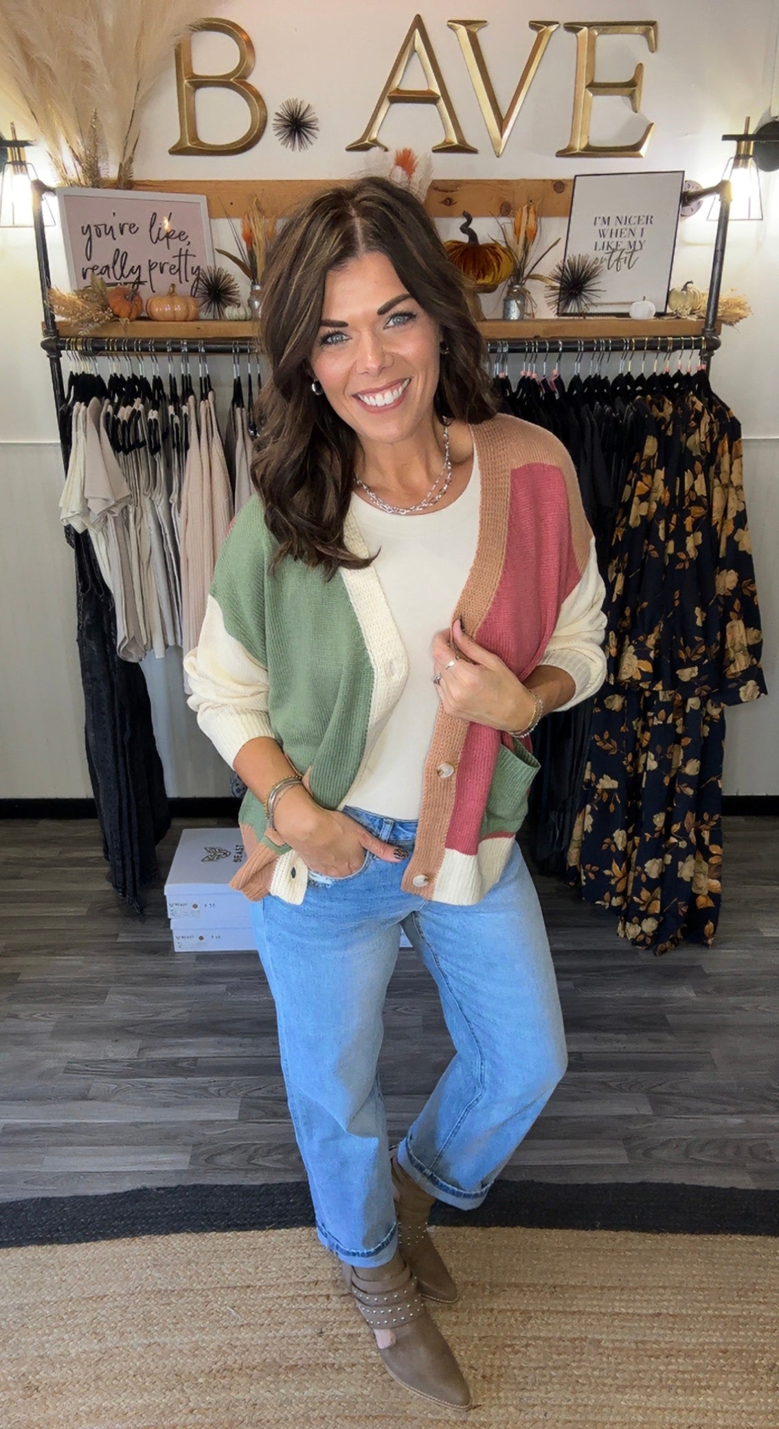Olive & Marsala Color Block Cardigan