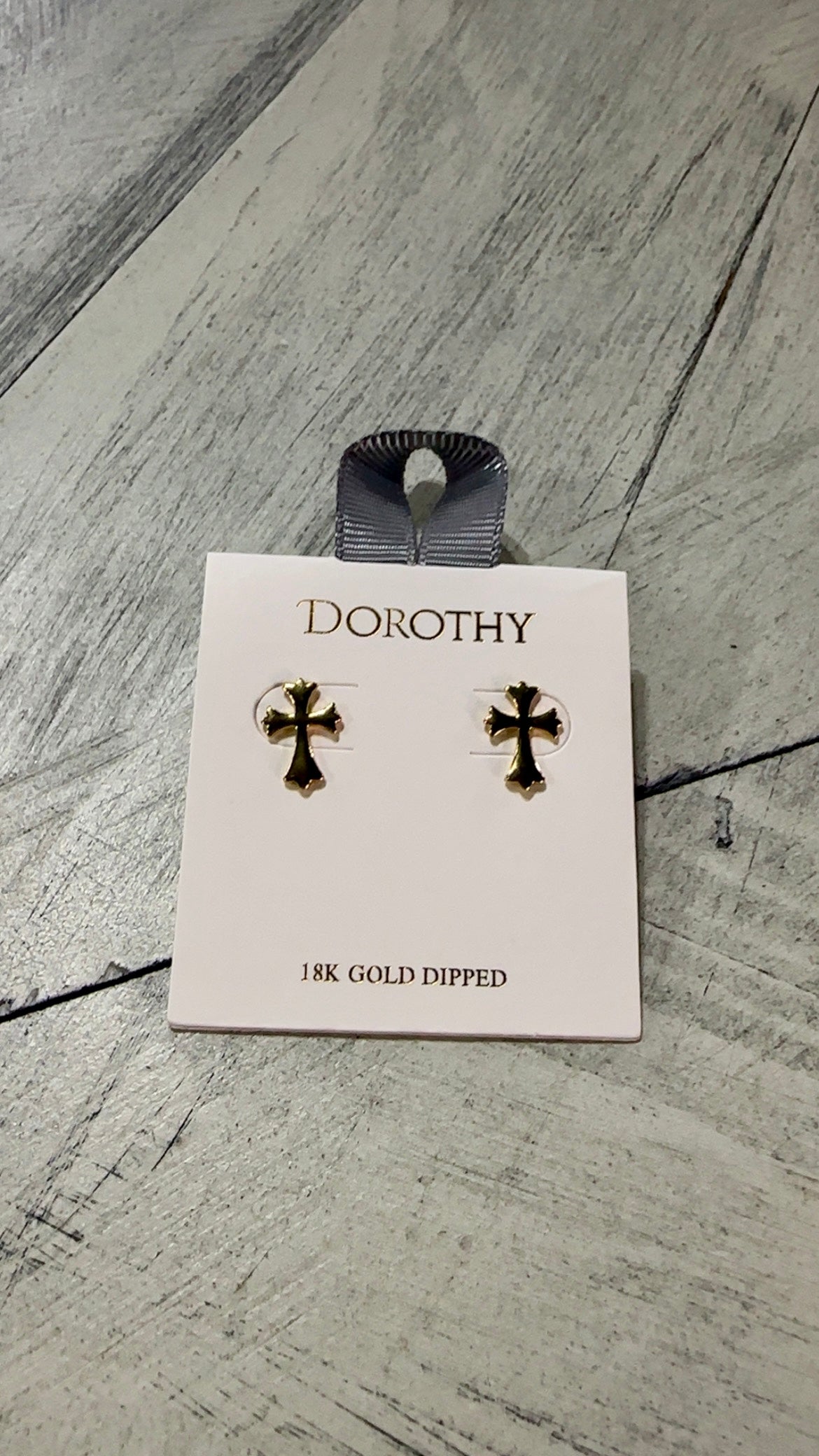 Gold Dipped Detailed Cross Stud Earrings