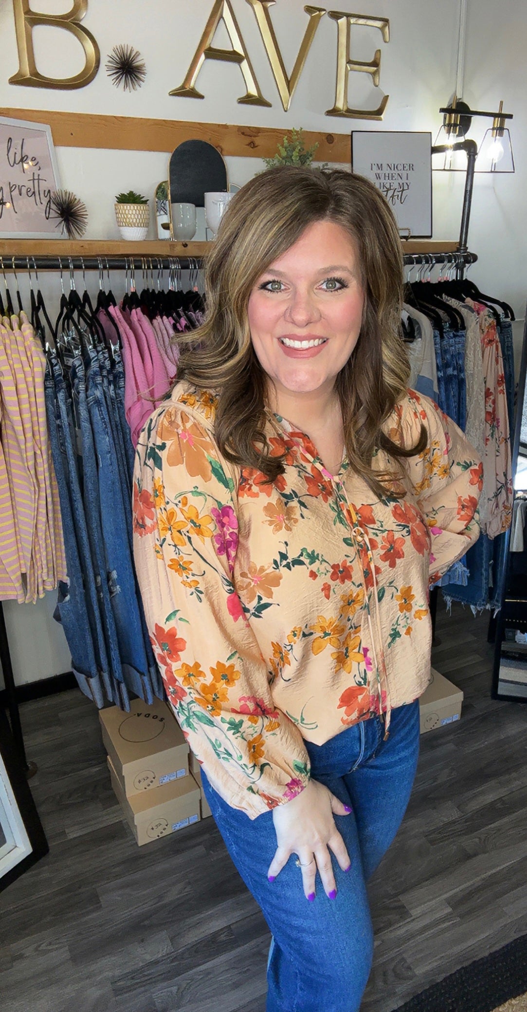 Taupe Floral Print Blouse