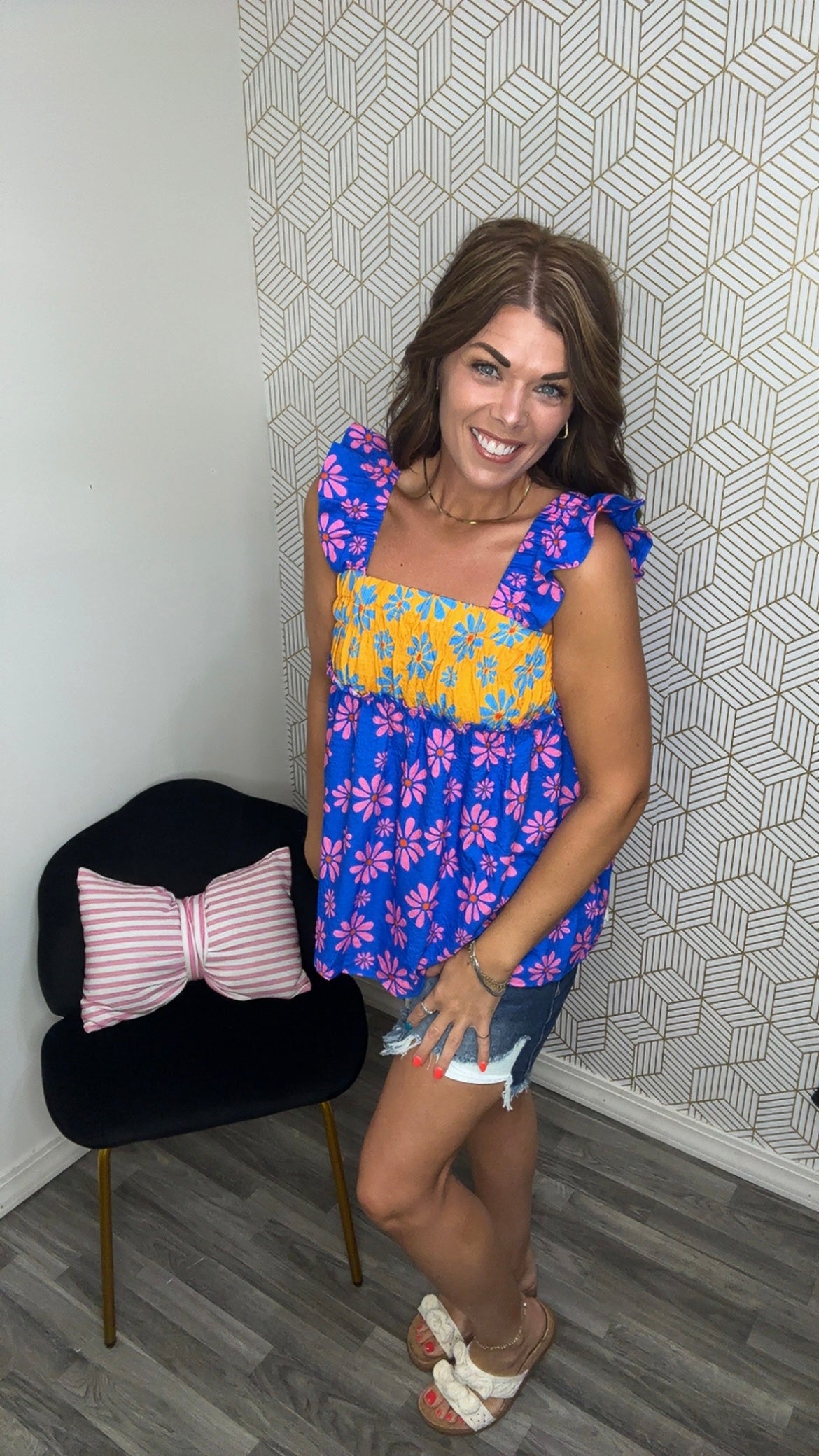 Vibrant Floral Color Block Flowy Tank