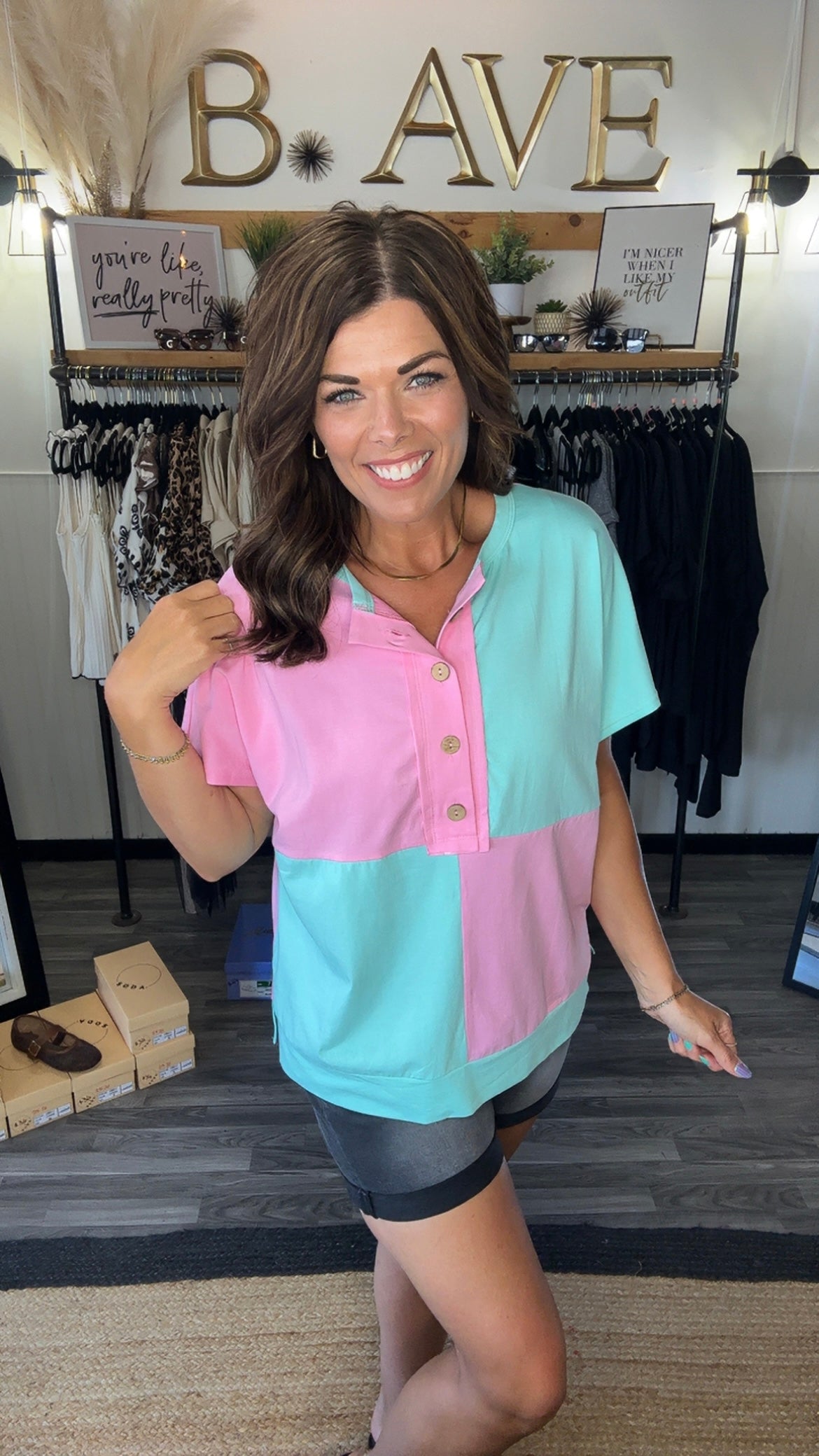 Pink & Mint Two Tone Top