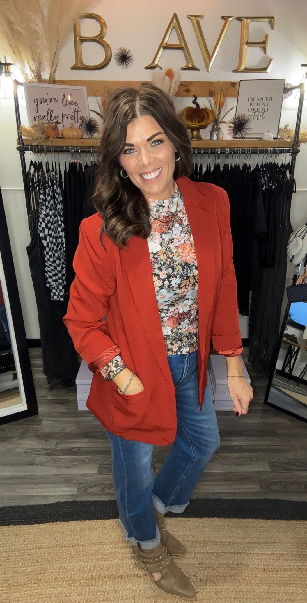 Rust Long Sleeve Open Front Blazer