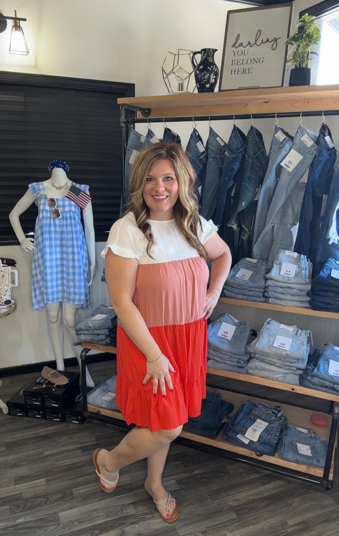Orange Color Block Flowy Dress