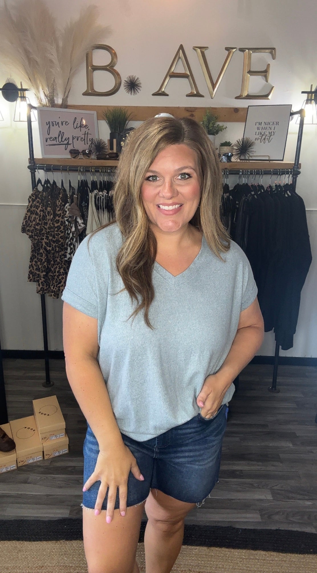 Blue Grey Super Soft V-Neck Tee