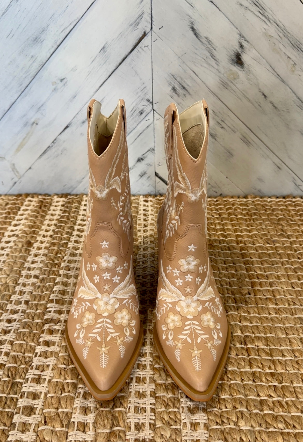 Apricot Embroidered Cowboy Booties