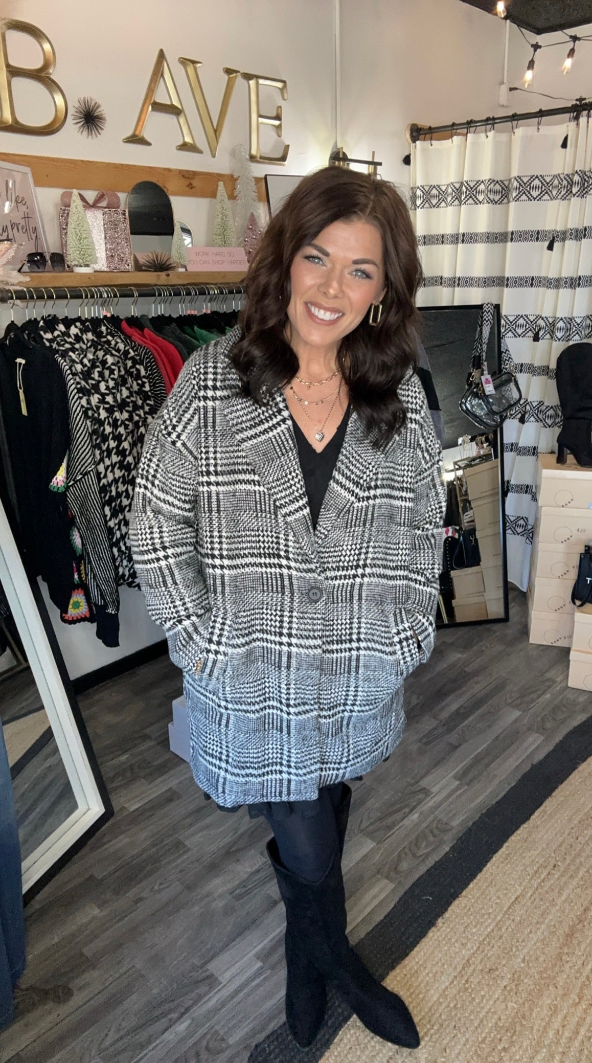 Black & White Plaid Oversized Coat