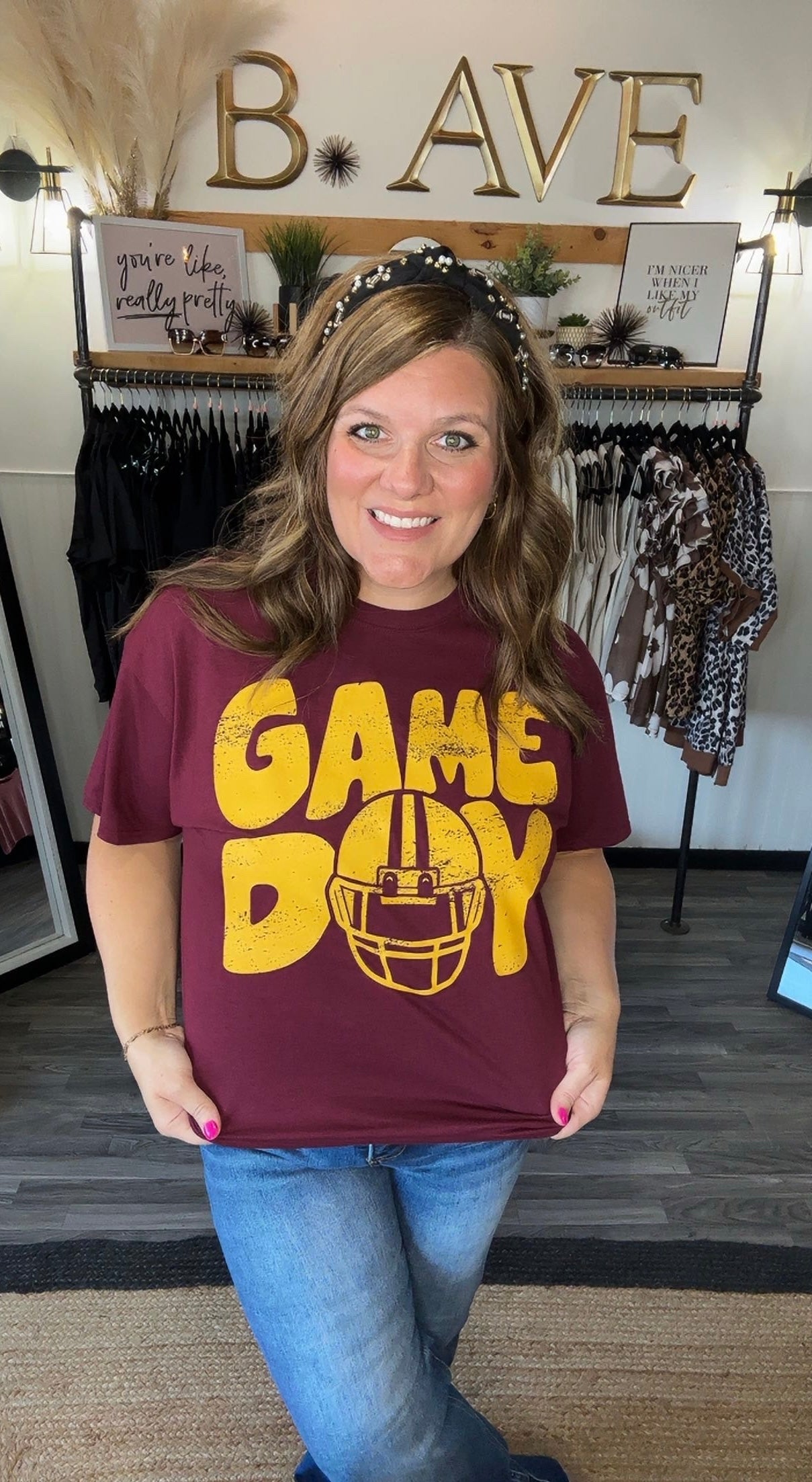Maroon & Gold Game Day Helmet Graphic Tee
