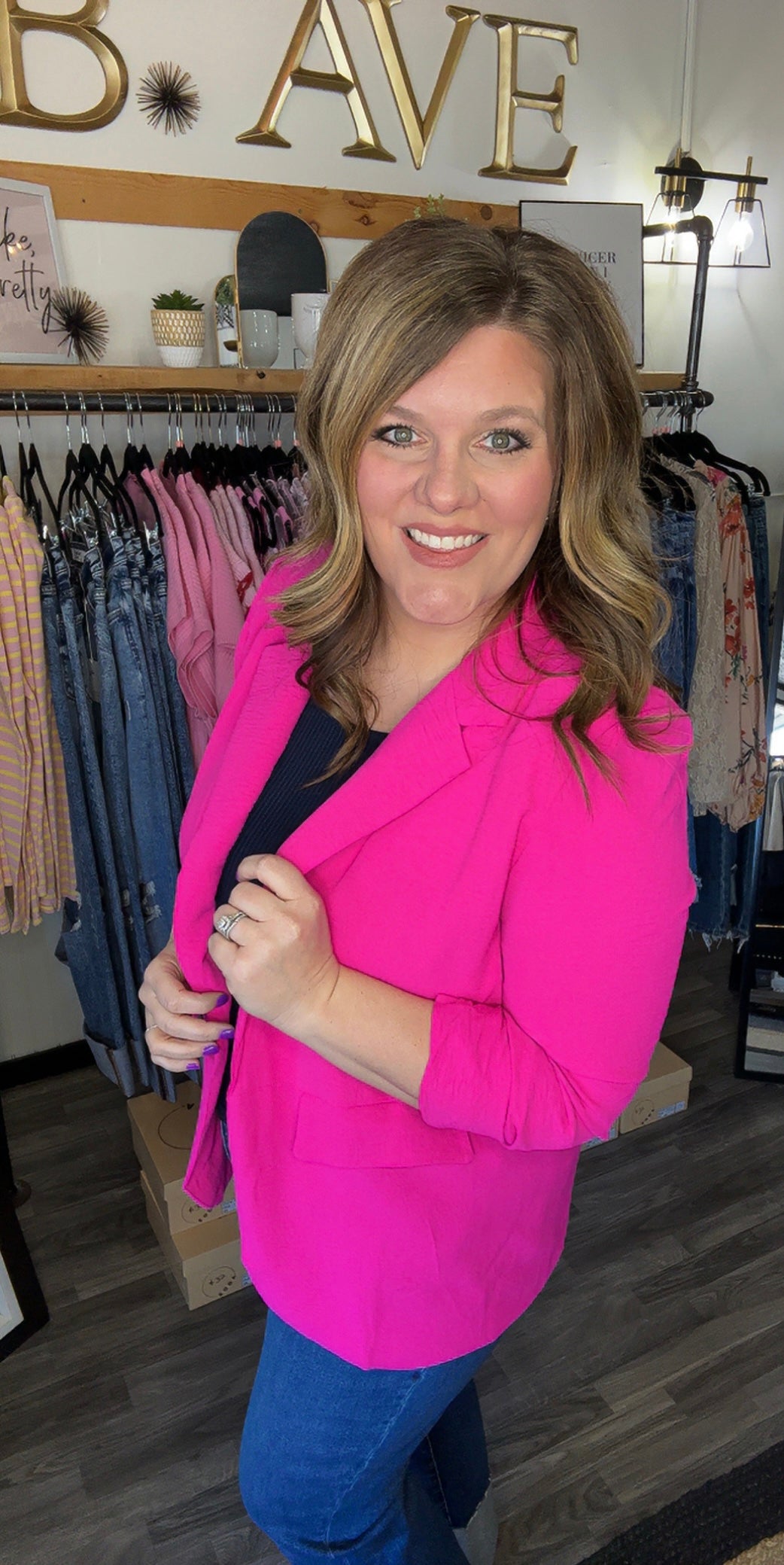 Hot Pink Lightweight Ruched Sleeve Blazer