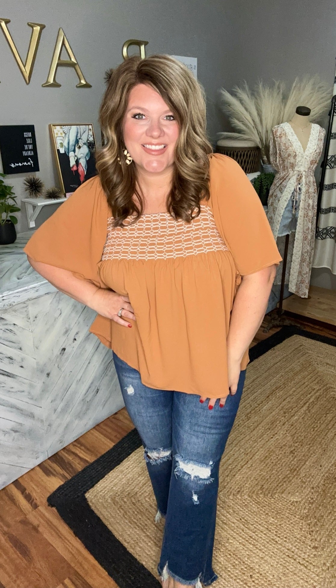 Camel Square Neck Flowy Top