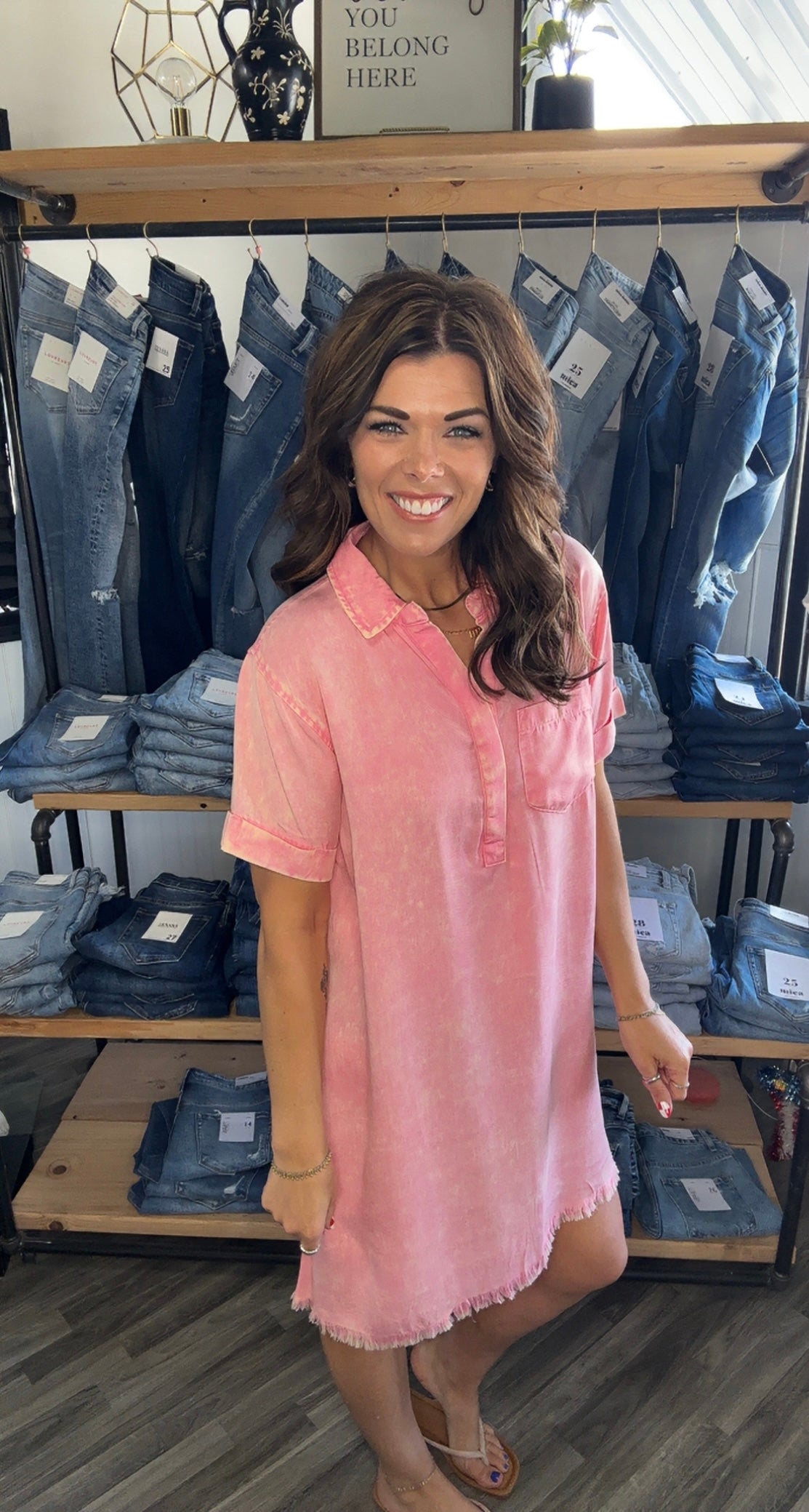 Pink Acid Wash Shirt Dress