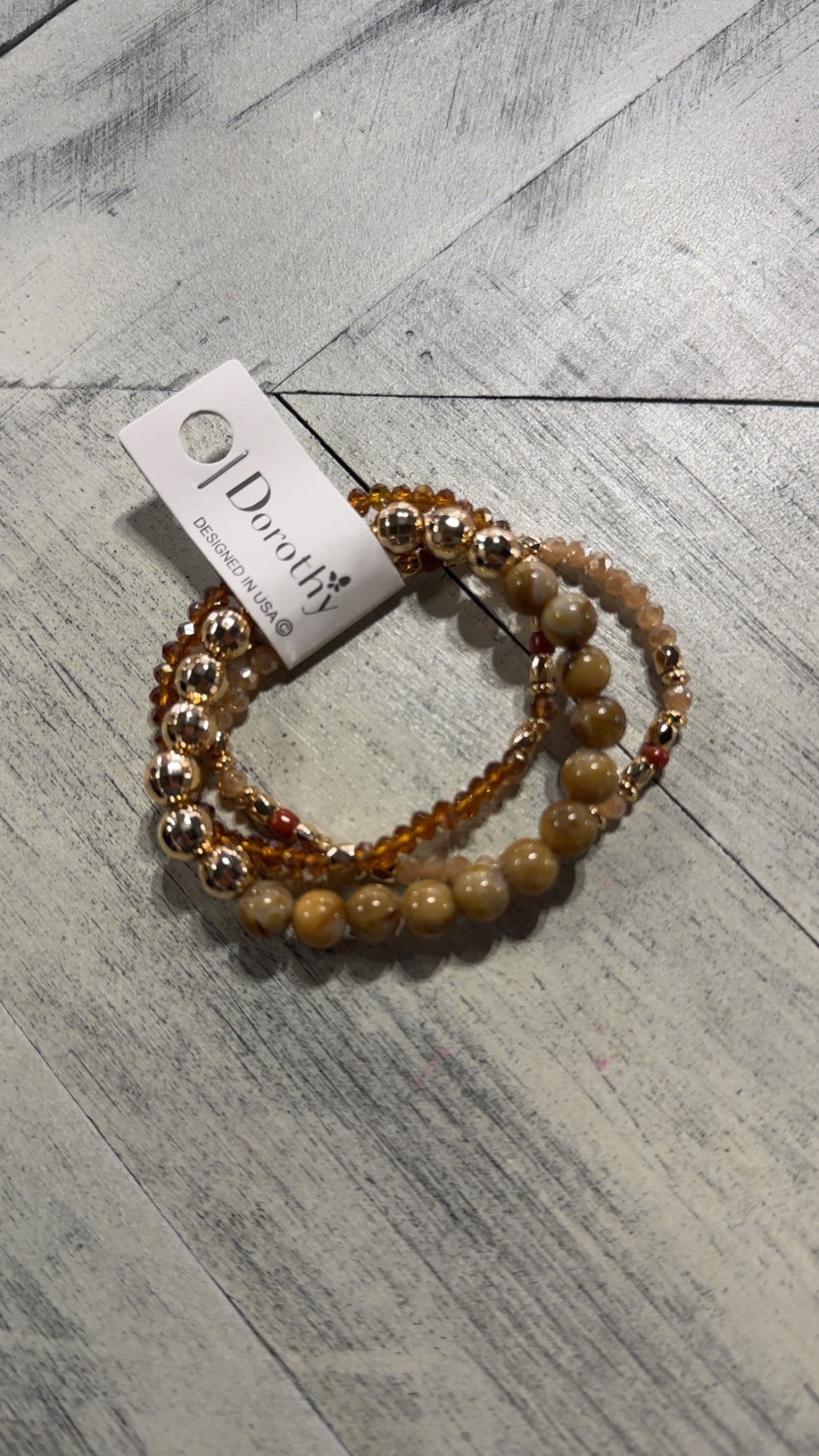 3 Layer Gold & Taupe Bead Stretch Bracelet Set