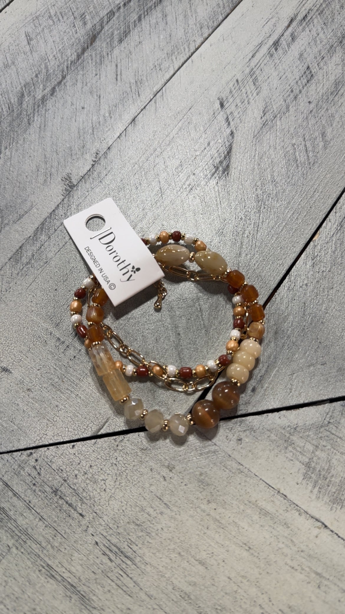 3 Layer Gold & Earth Tone Bead Bracelet Set