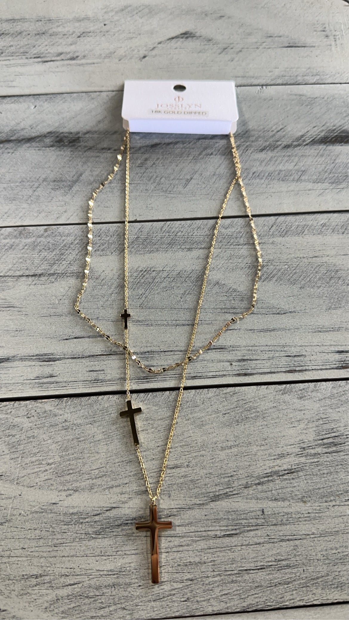 Gold Double Layer Cross Necklace