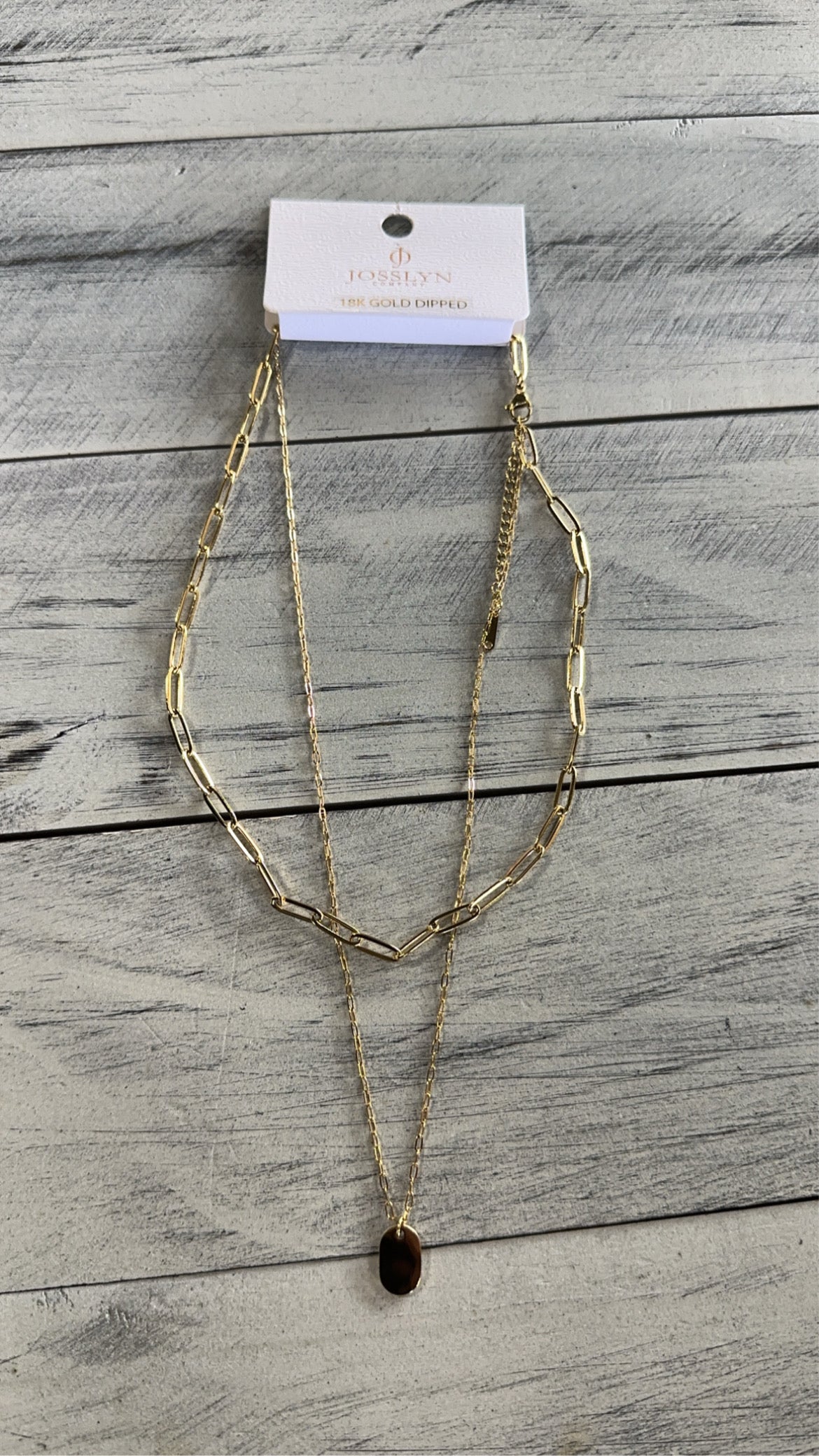 Gold 2 Layer Tag Pendant Necklace